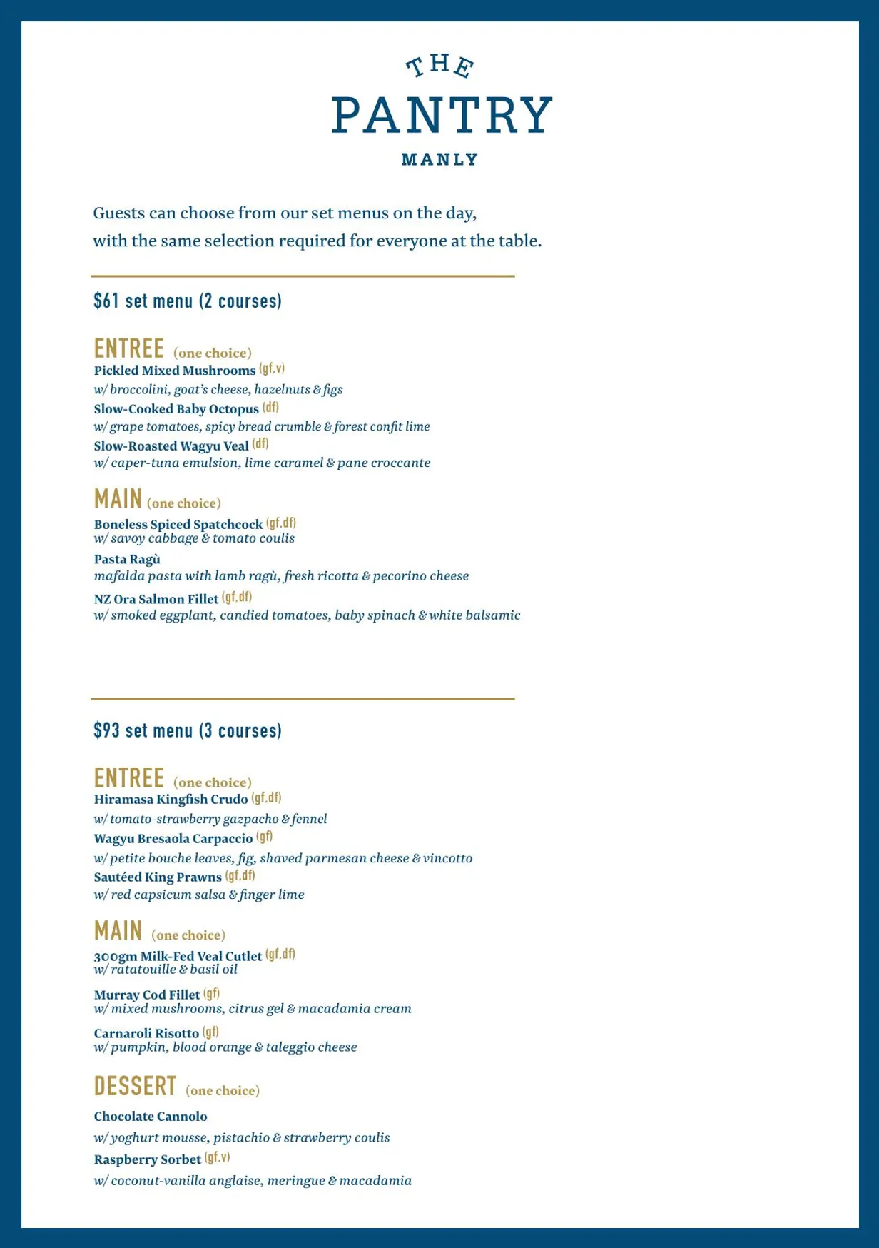 The Pantry Manly menu, page 3