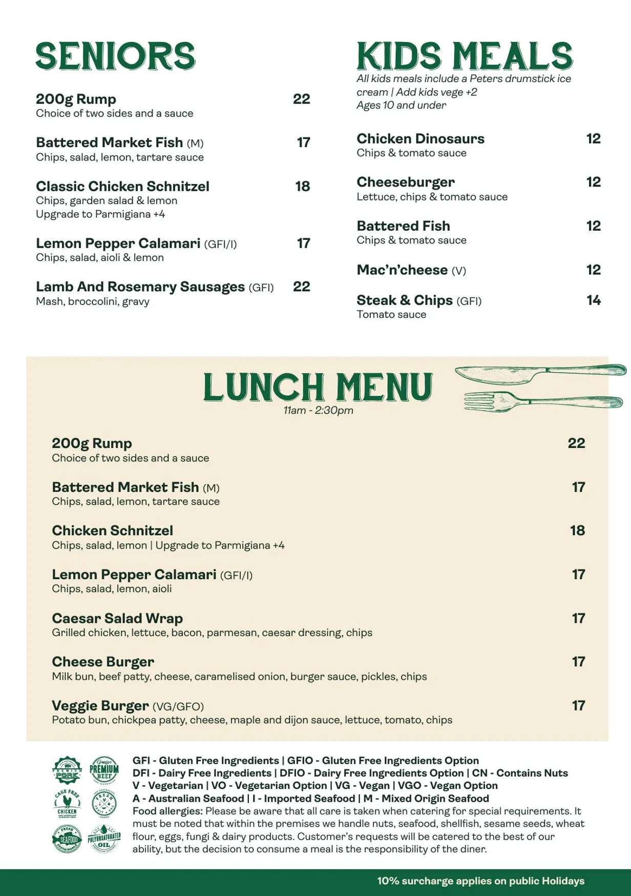 Brunswick Hotel menu, page 5