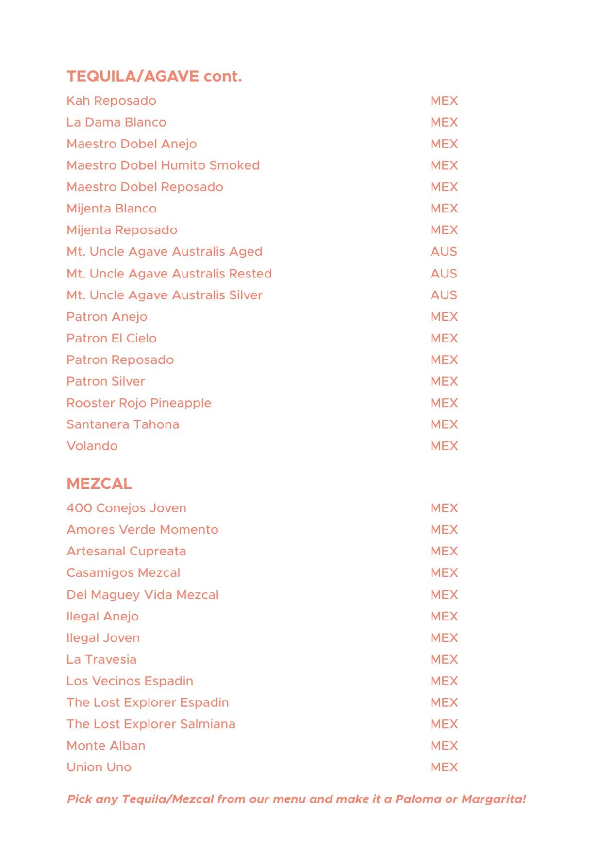 Cabana Bar menu, page 20