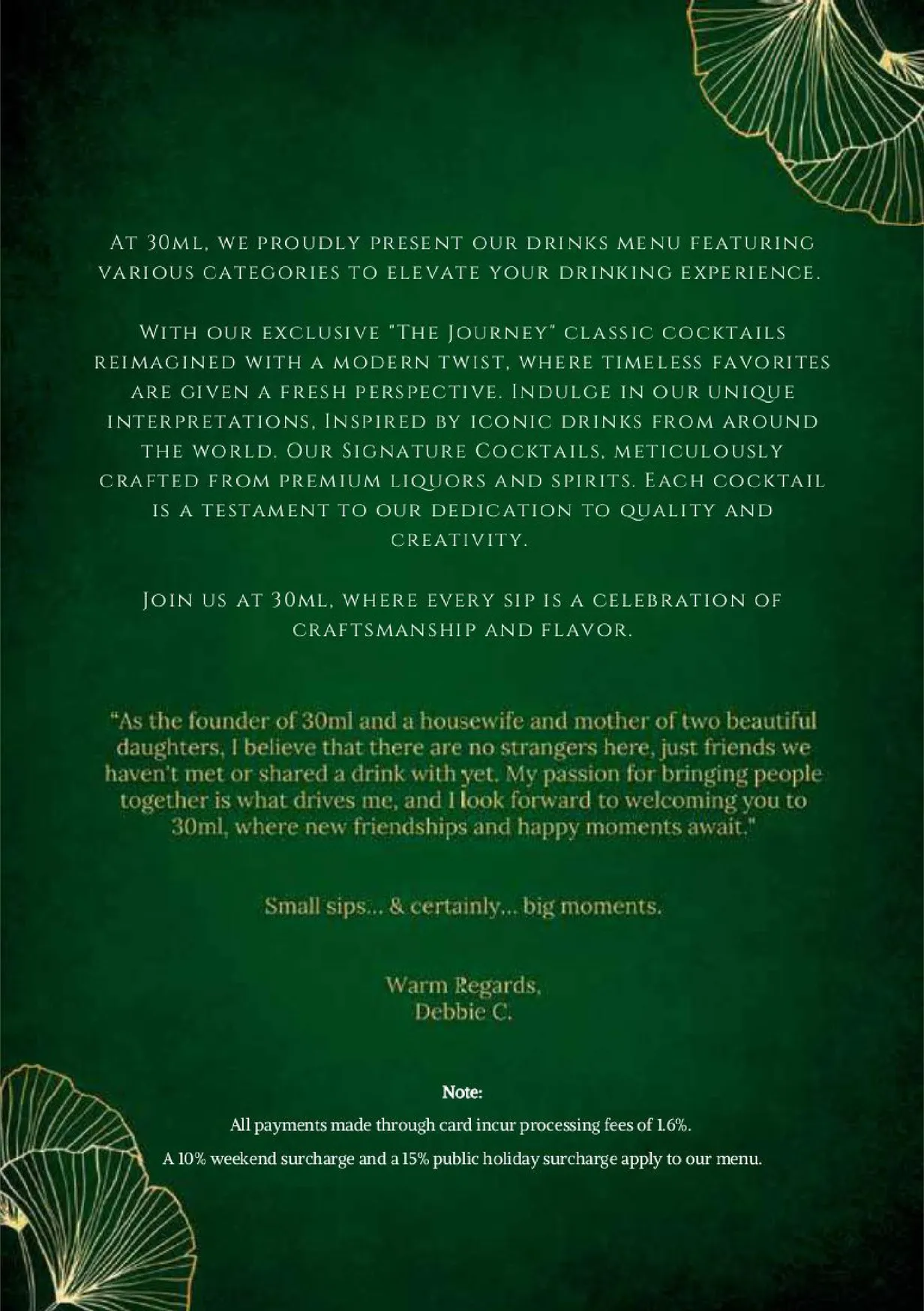 30ML Bar & Restaurant menu, page 14