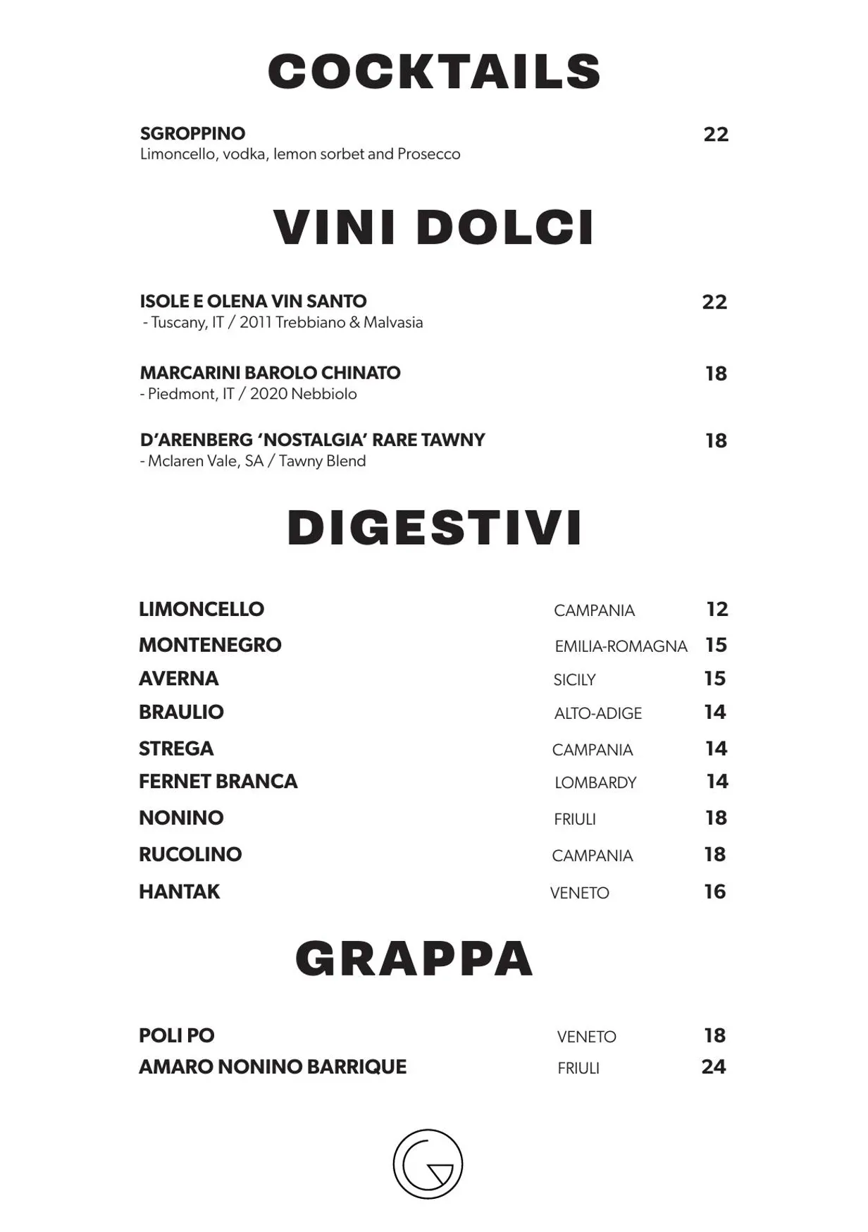 Gemelli Italian menu, page 3