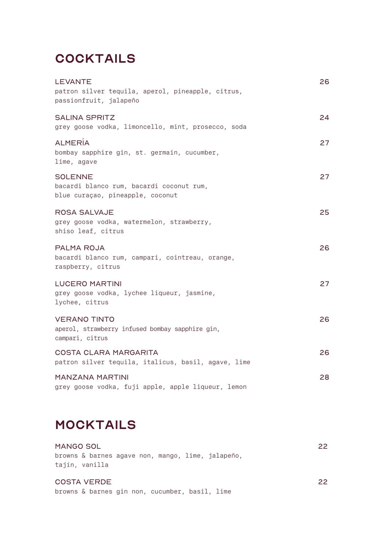 Siroco Rooftop menu, page 5