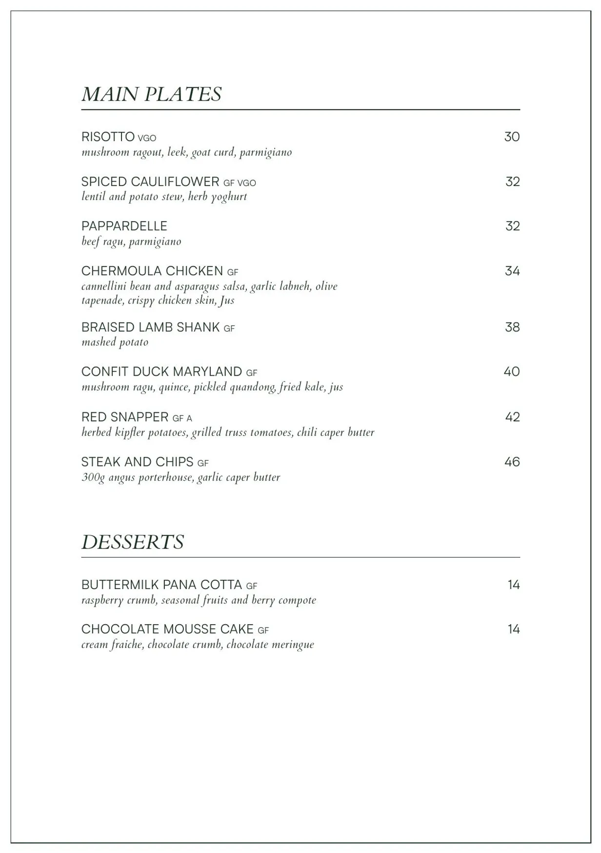 Electra menu, page 6