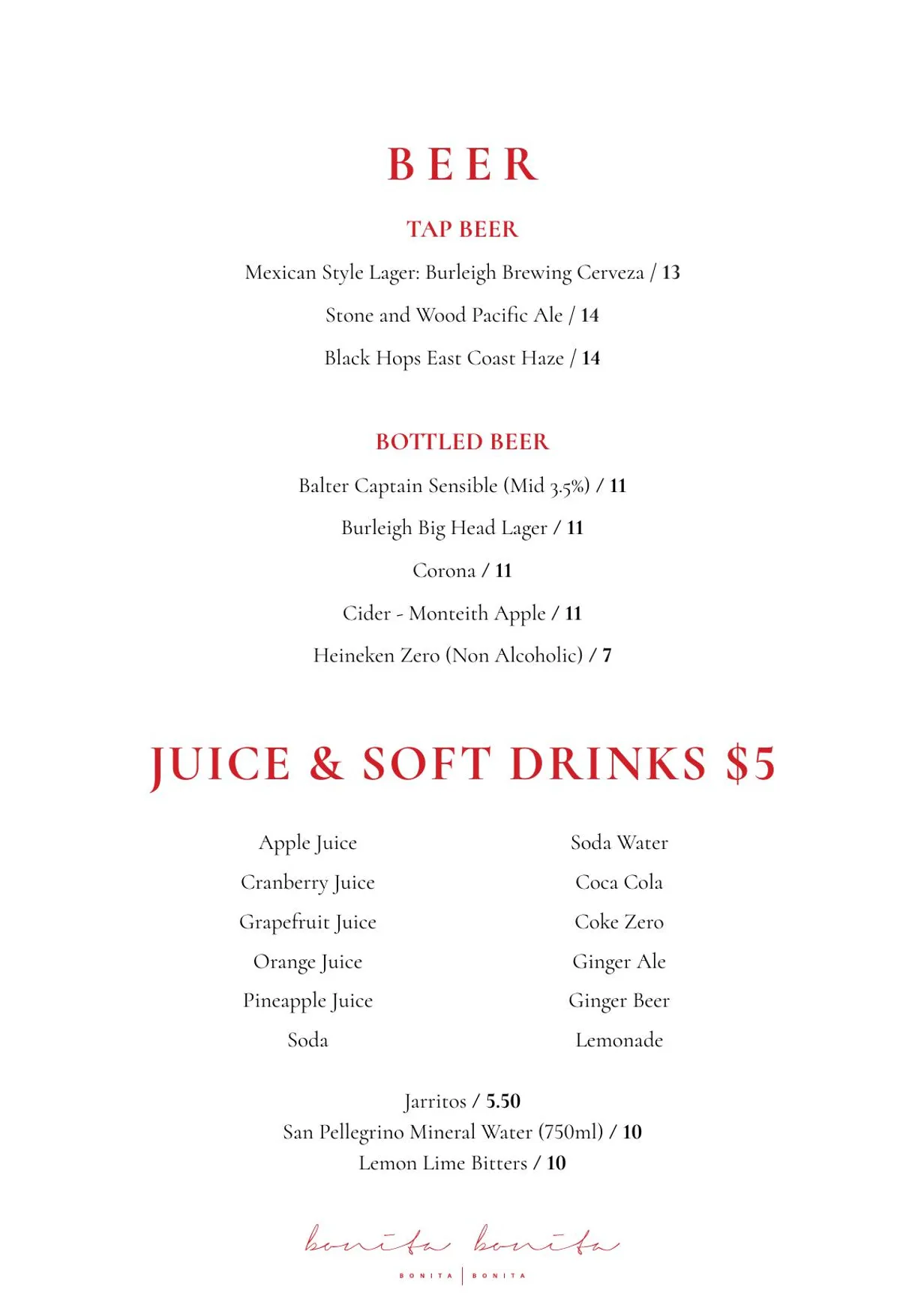 Bonita Bonita menu, page 13