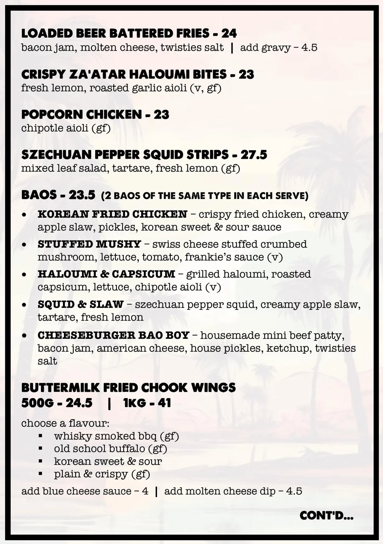 Frankie Brown menu, page 5