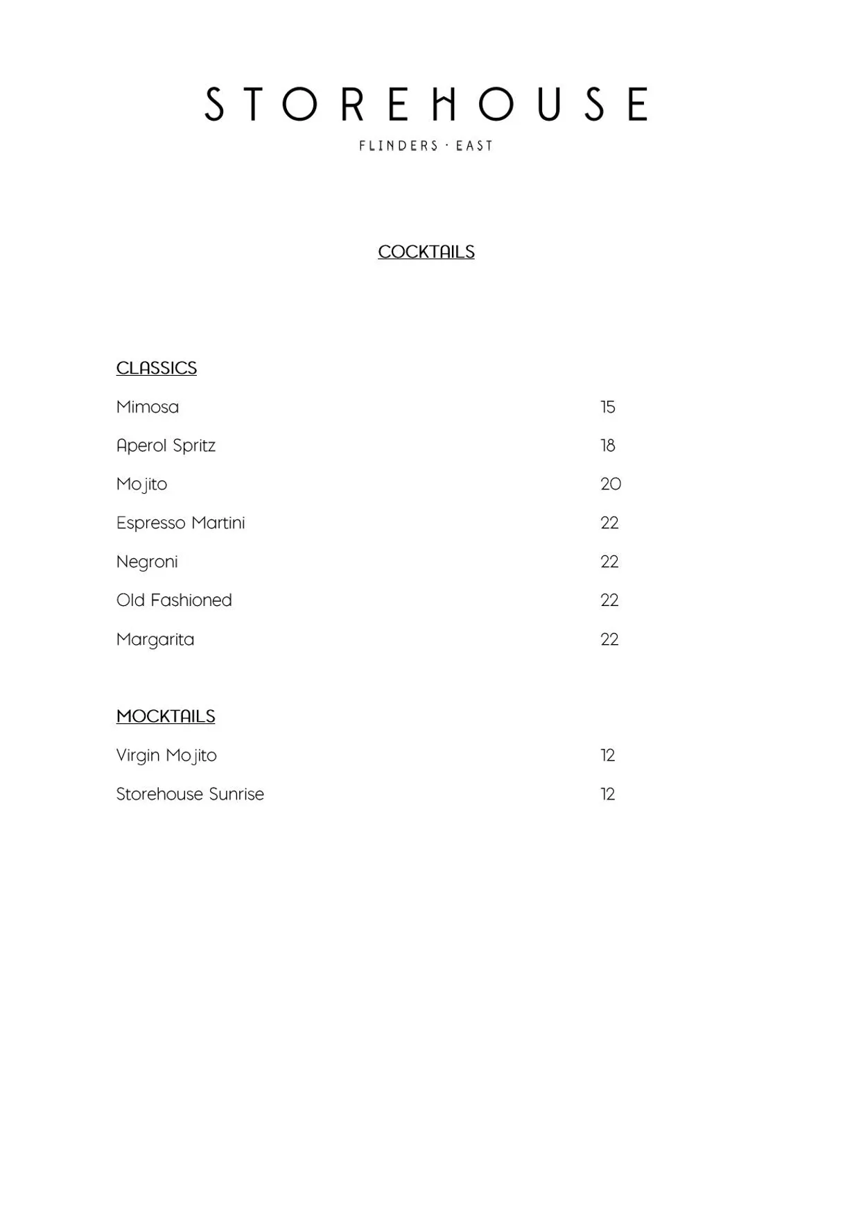 Storehouse Flinders East menu, page 11