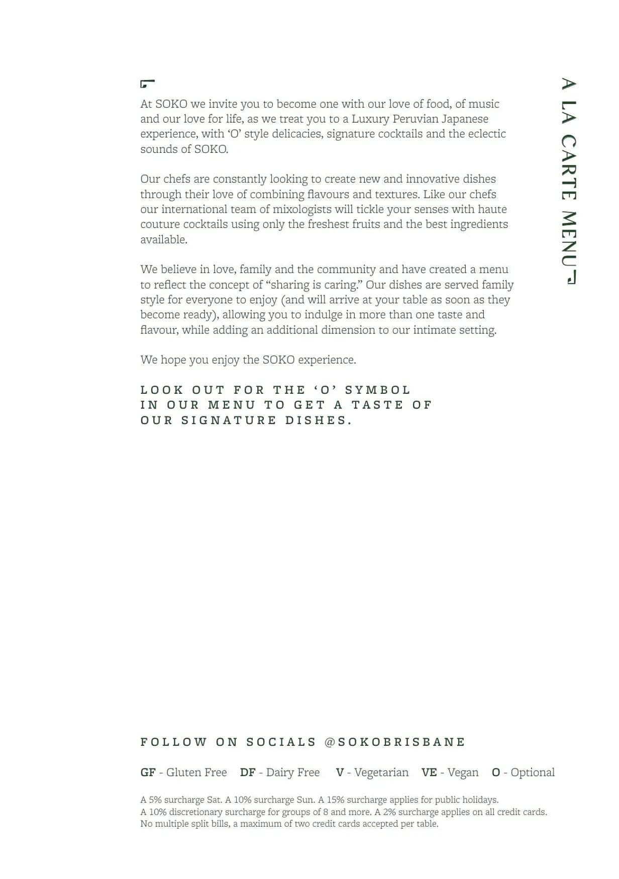 Soko Rooftop menu, page 1