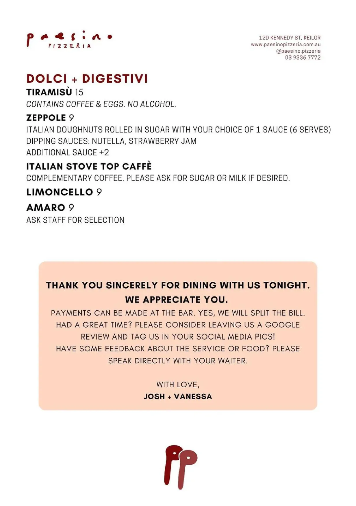 Paesino Pizzeria menu, page 4