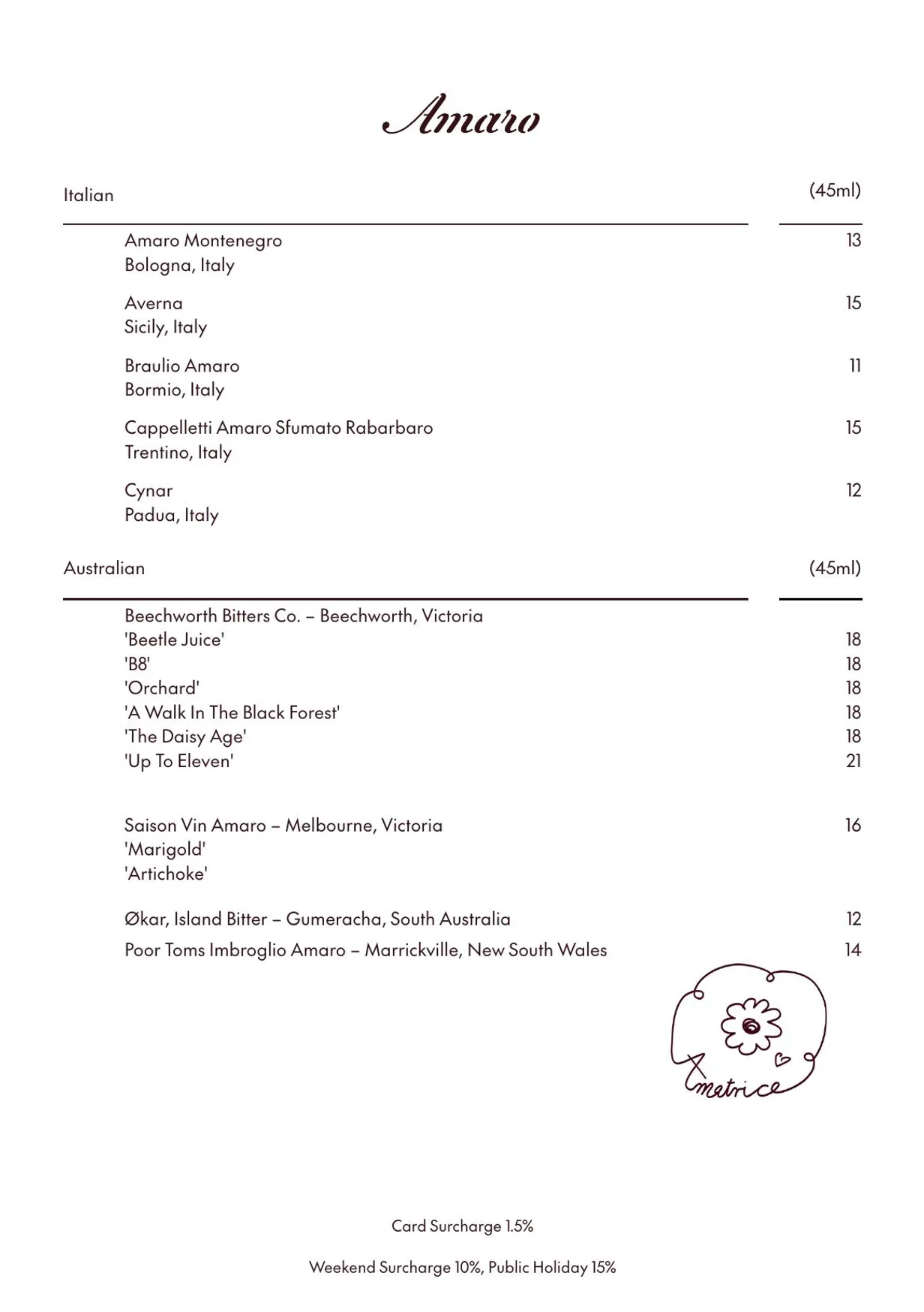 Amatrice Rooftop Restaurant menu, page 5