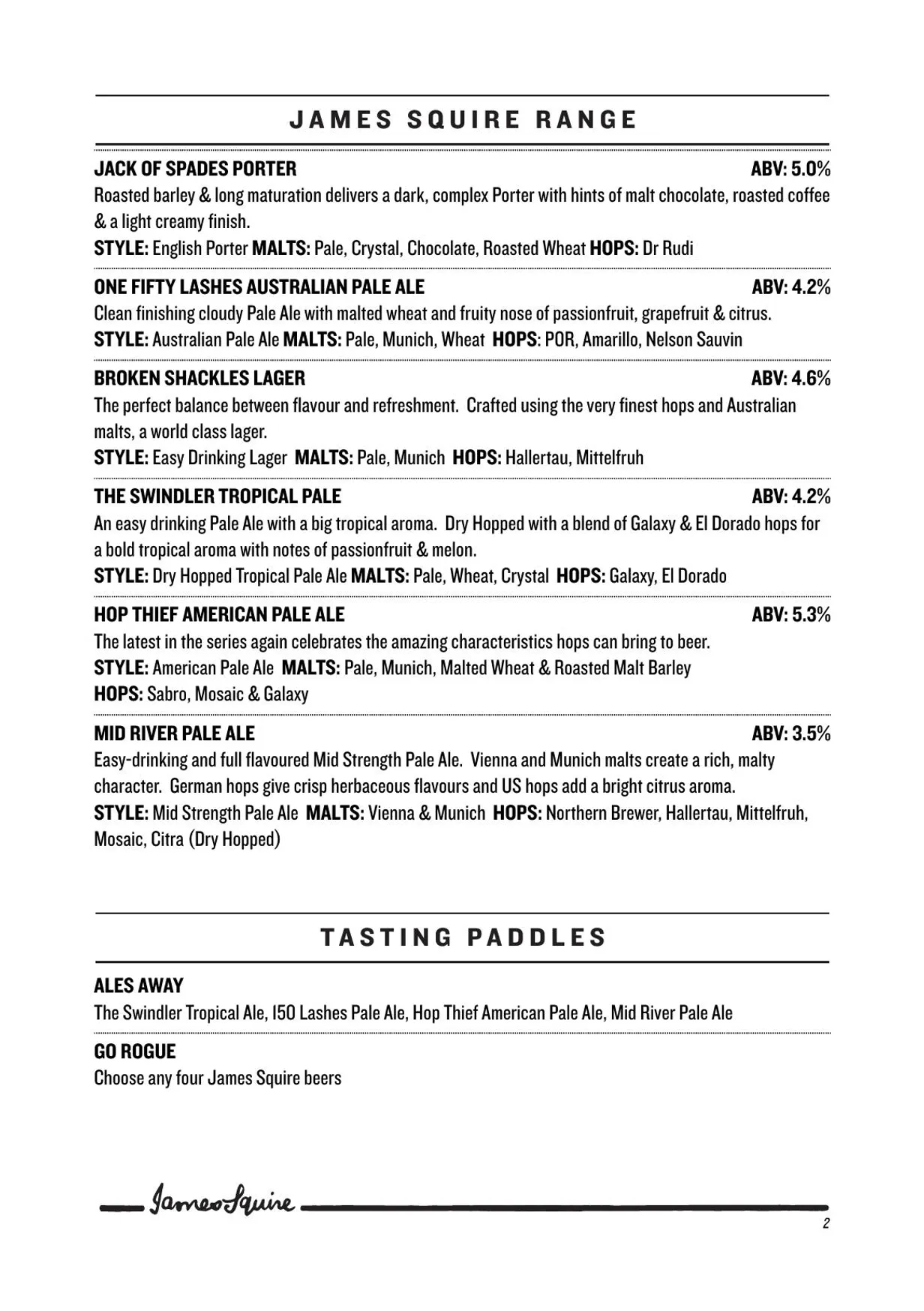 The Squire's Steakhouse menu, page 4