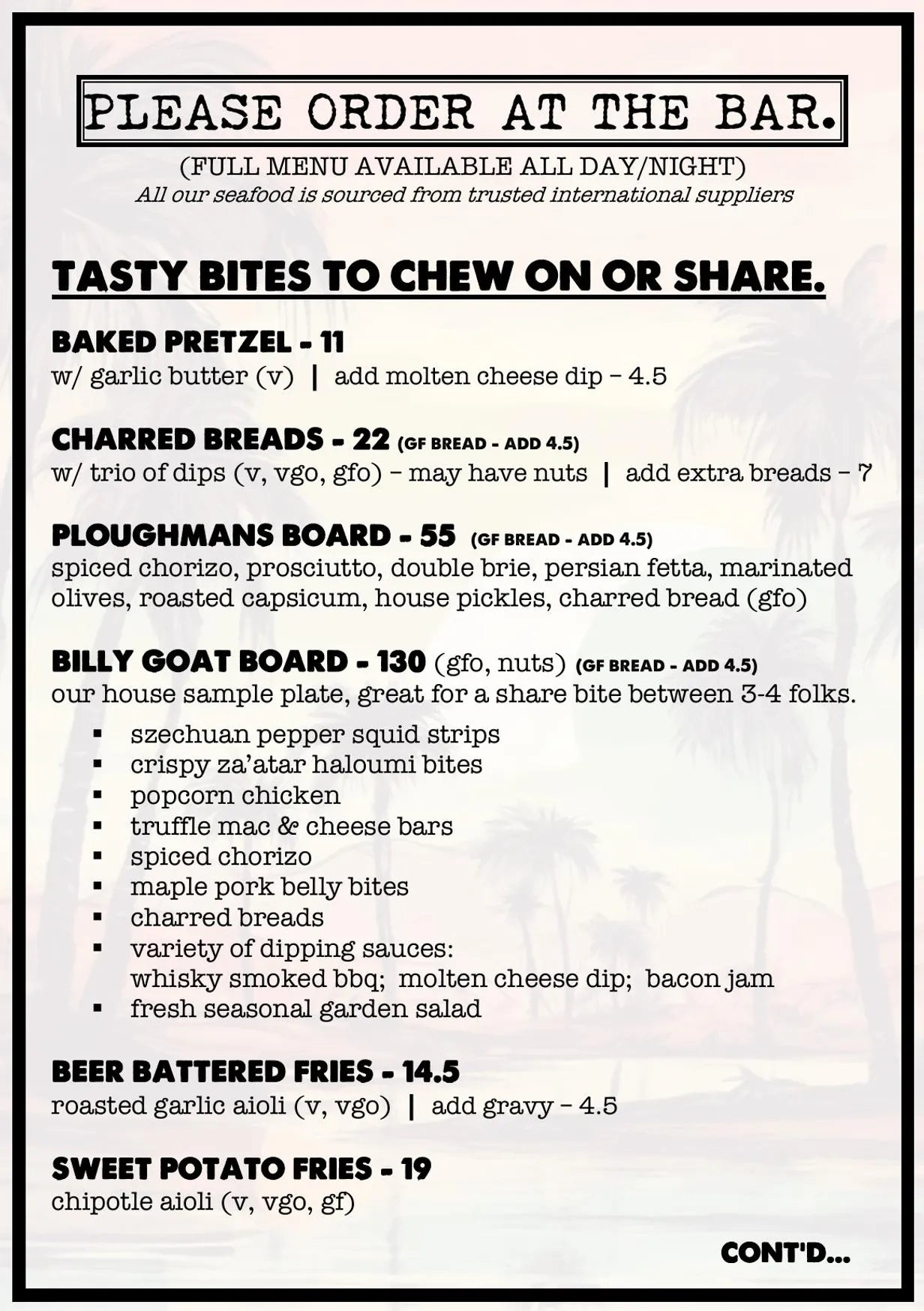 Frankie Brown menu, page 4