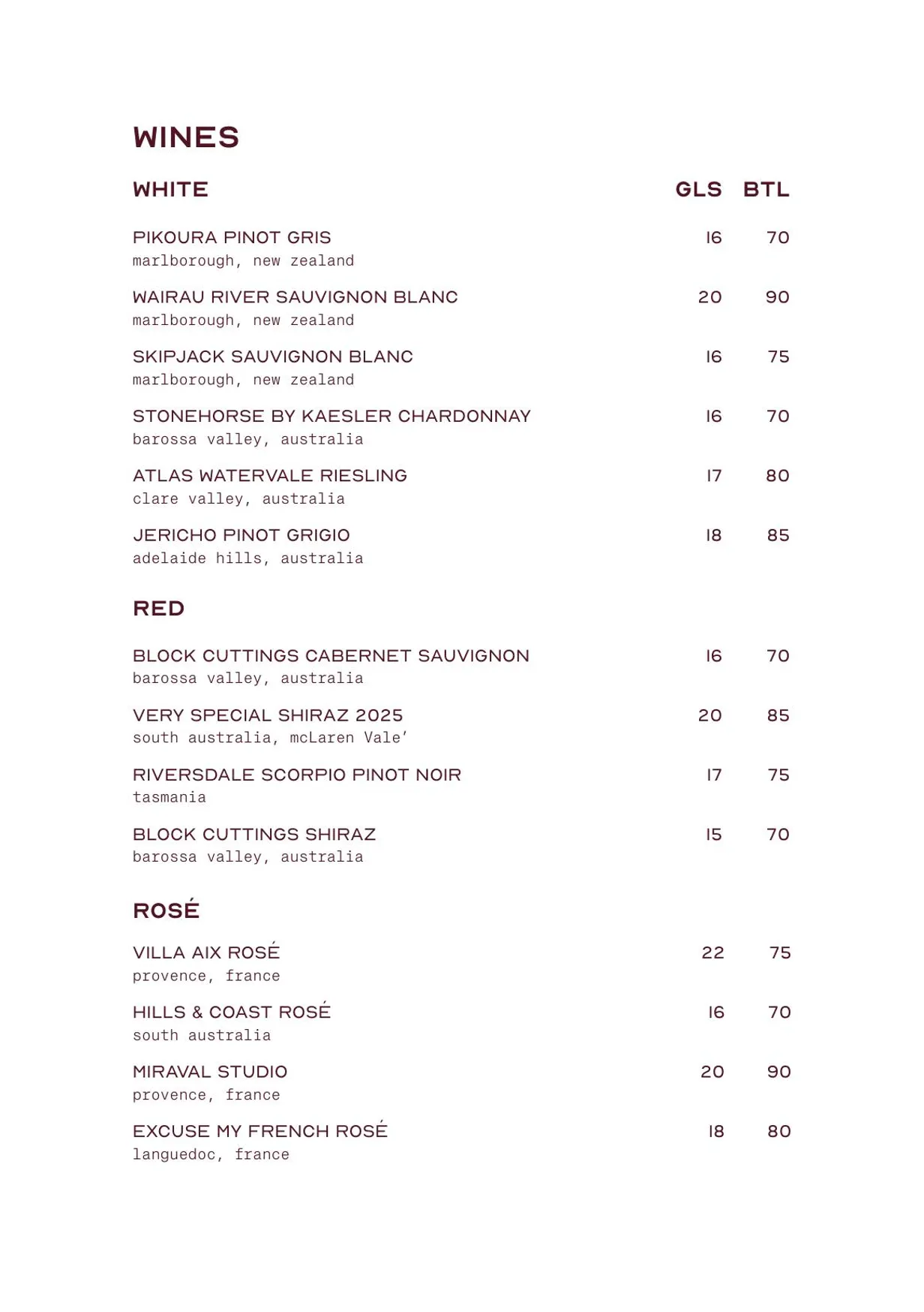 Siroco Rooftop menu, page 6