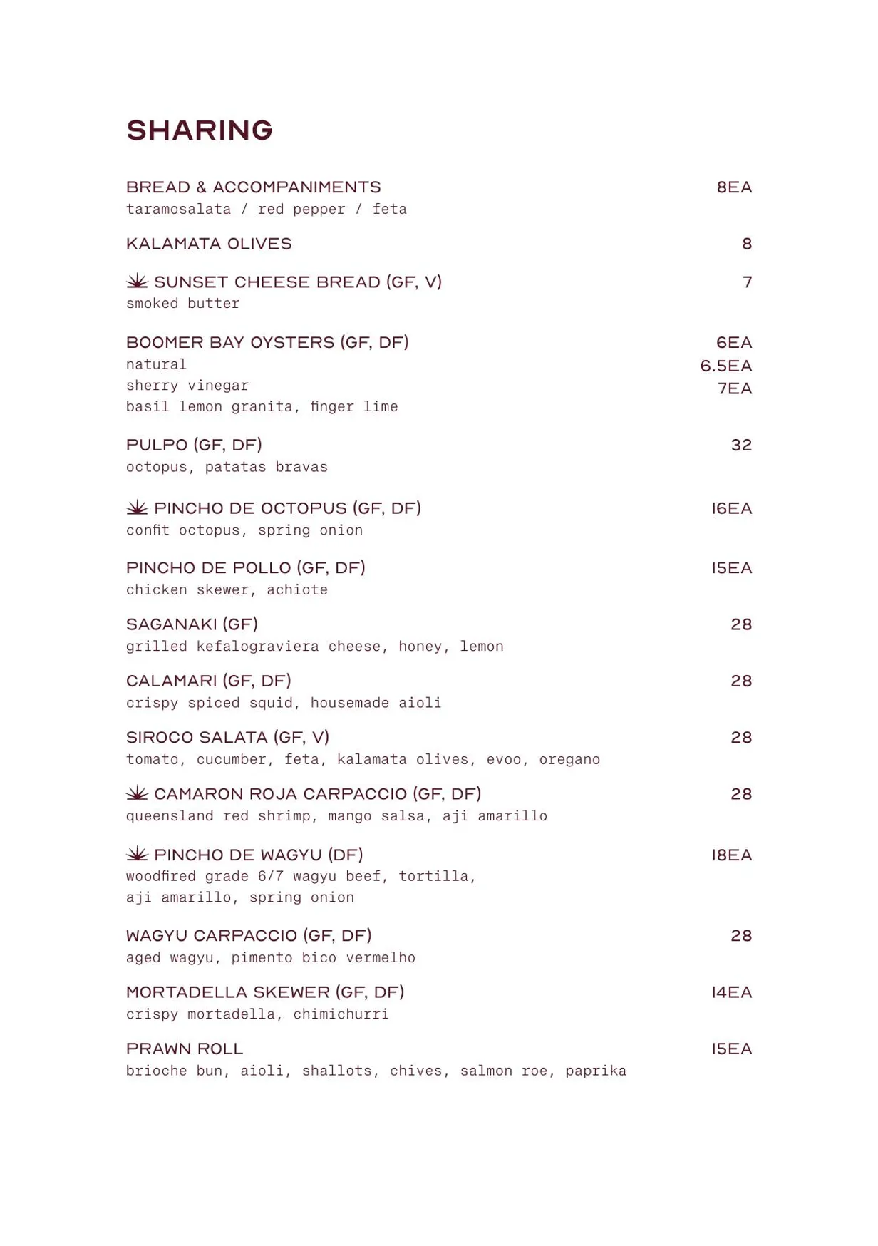 Siroco Rooftop menu, page 2