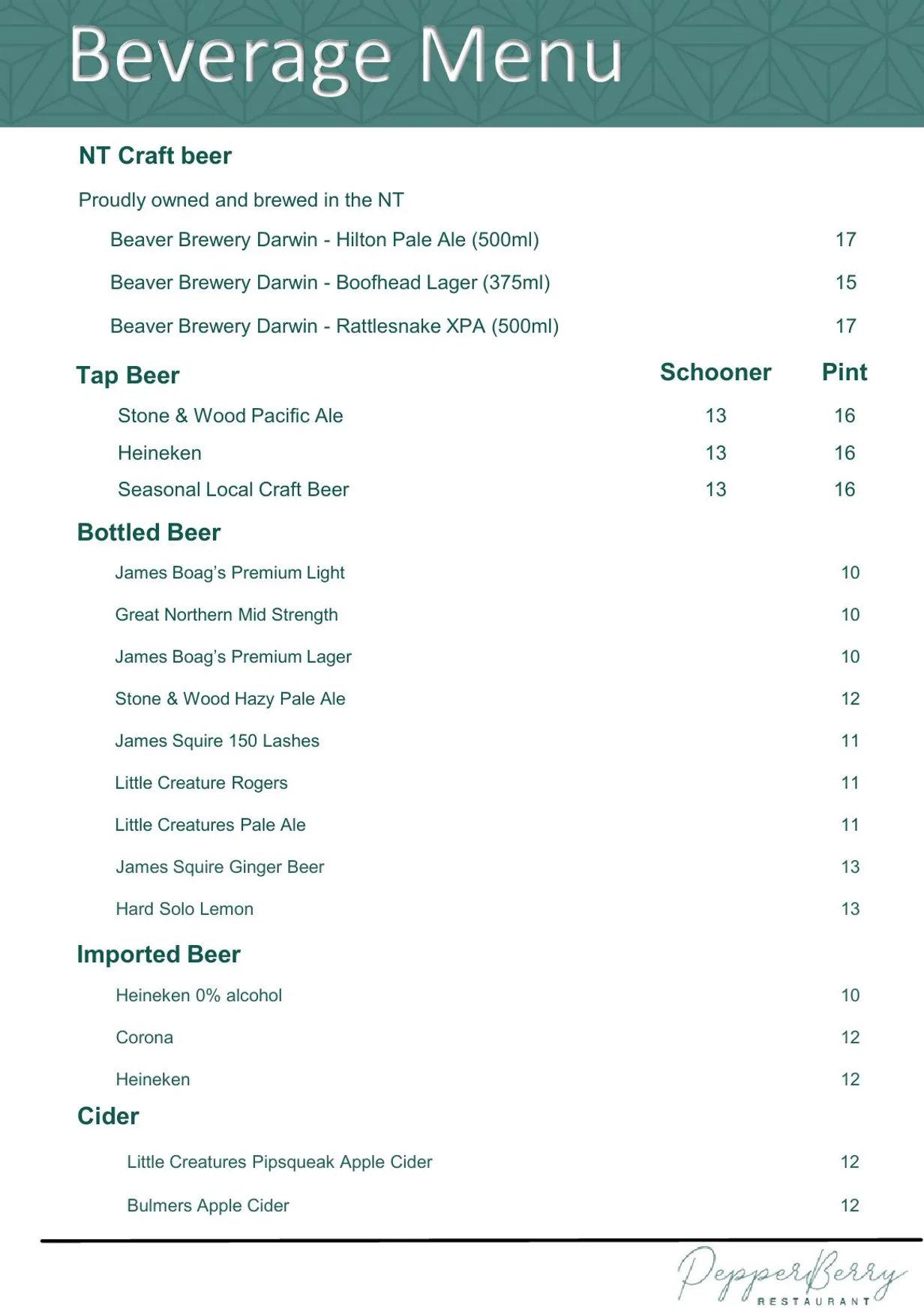 Pepperberry menu, page 8