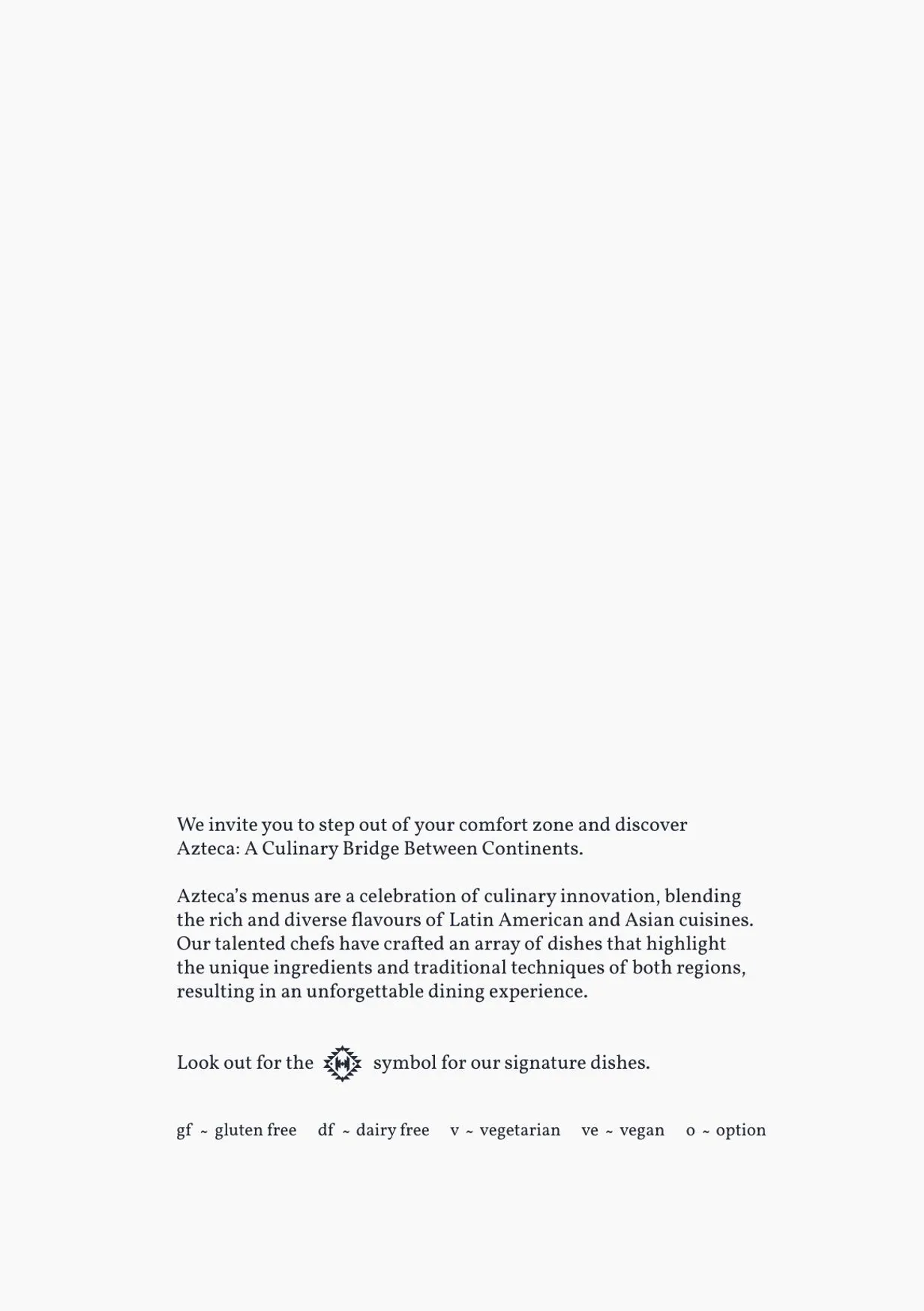 Azteca menu, page 1