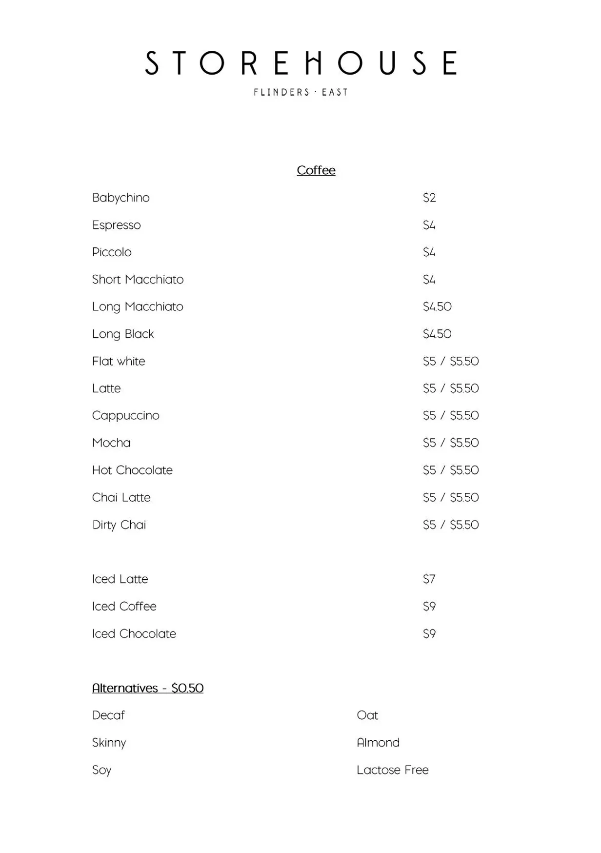 Storehouse Flinders East menu, page 14