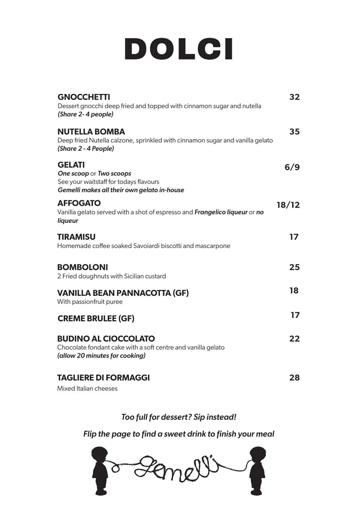 Gemelli Italian menu, page 2