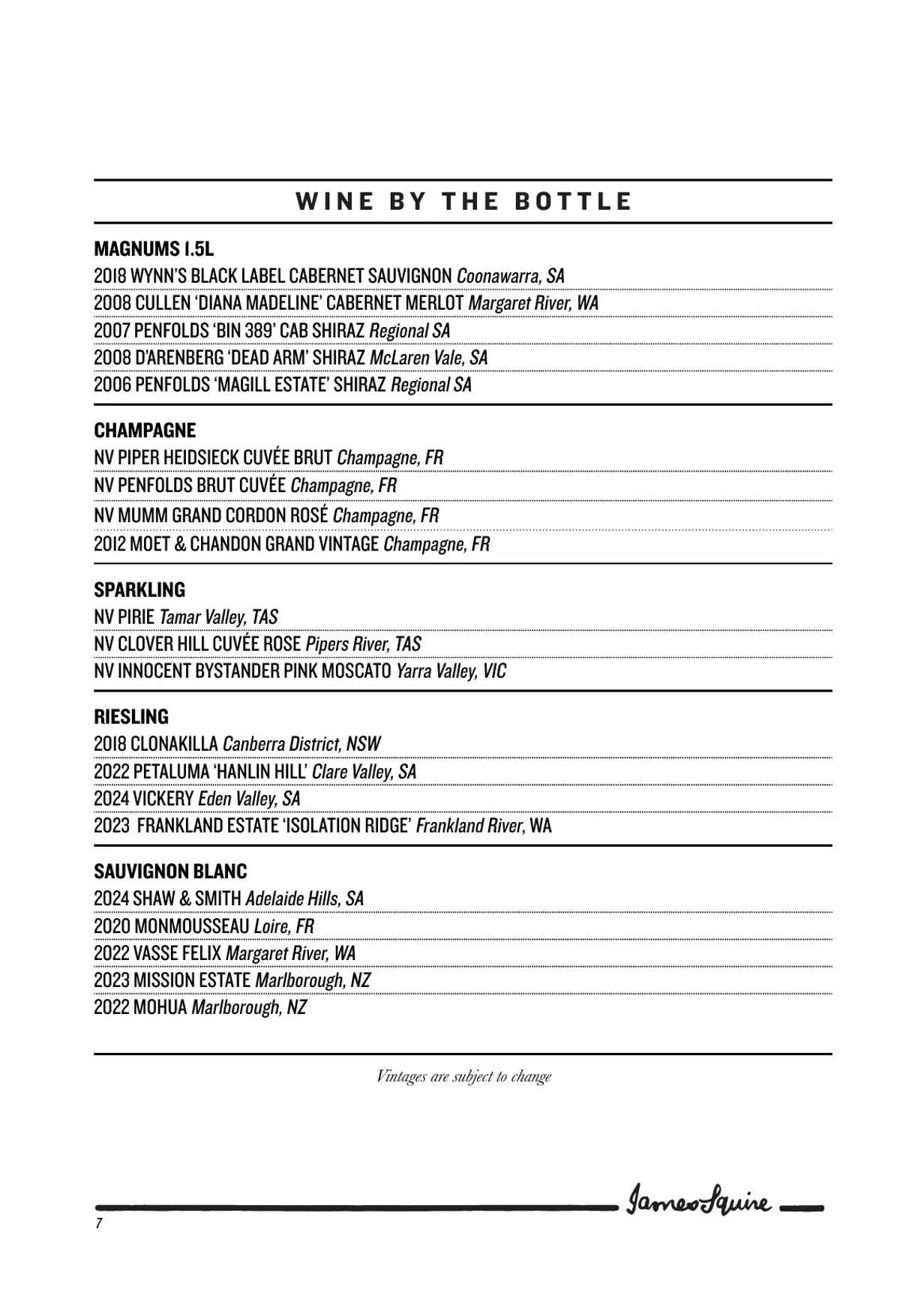 The Squire's Steakhouse menu, page 9