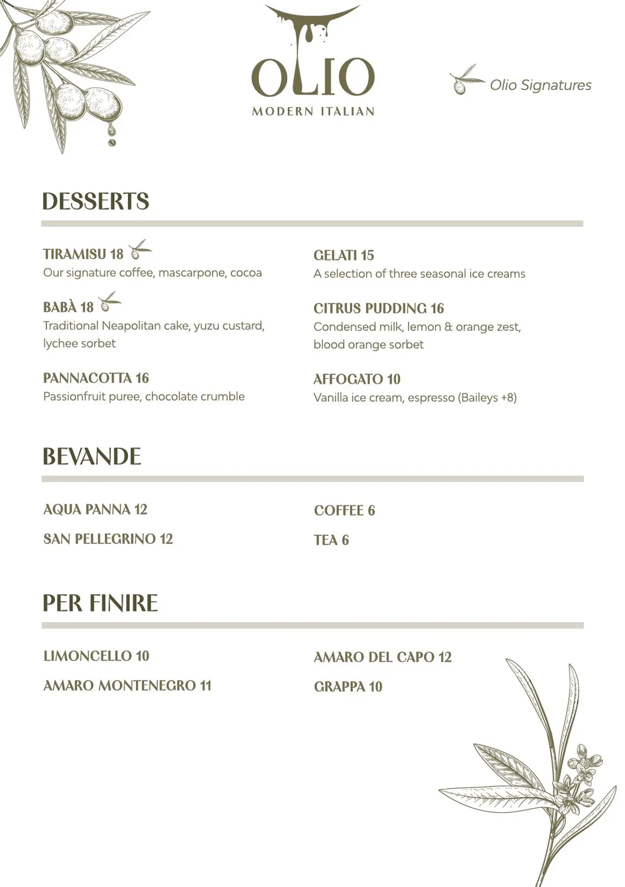 Olio Kensington Street menu, page 2