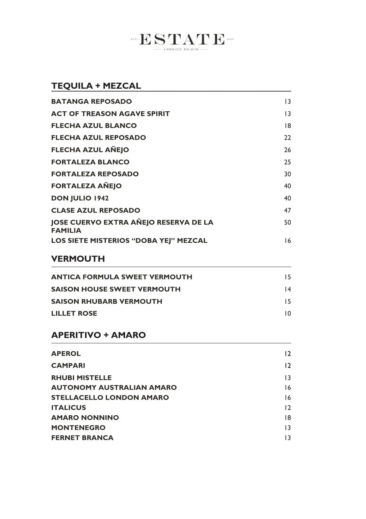 Estate Coogee menu, page 15