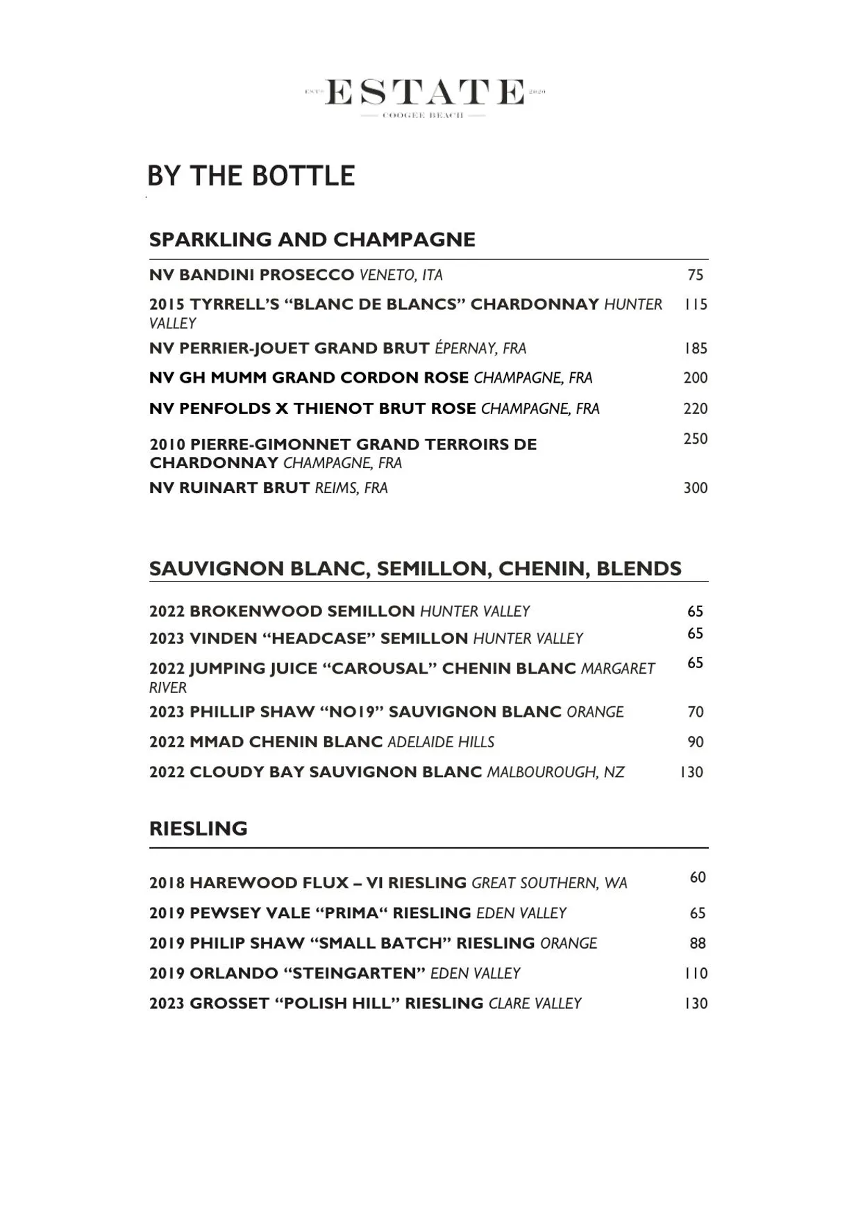 Estate Coogee menu, page 8
