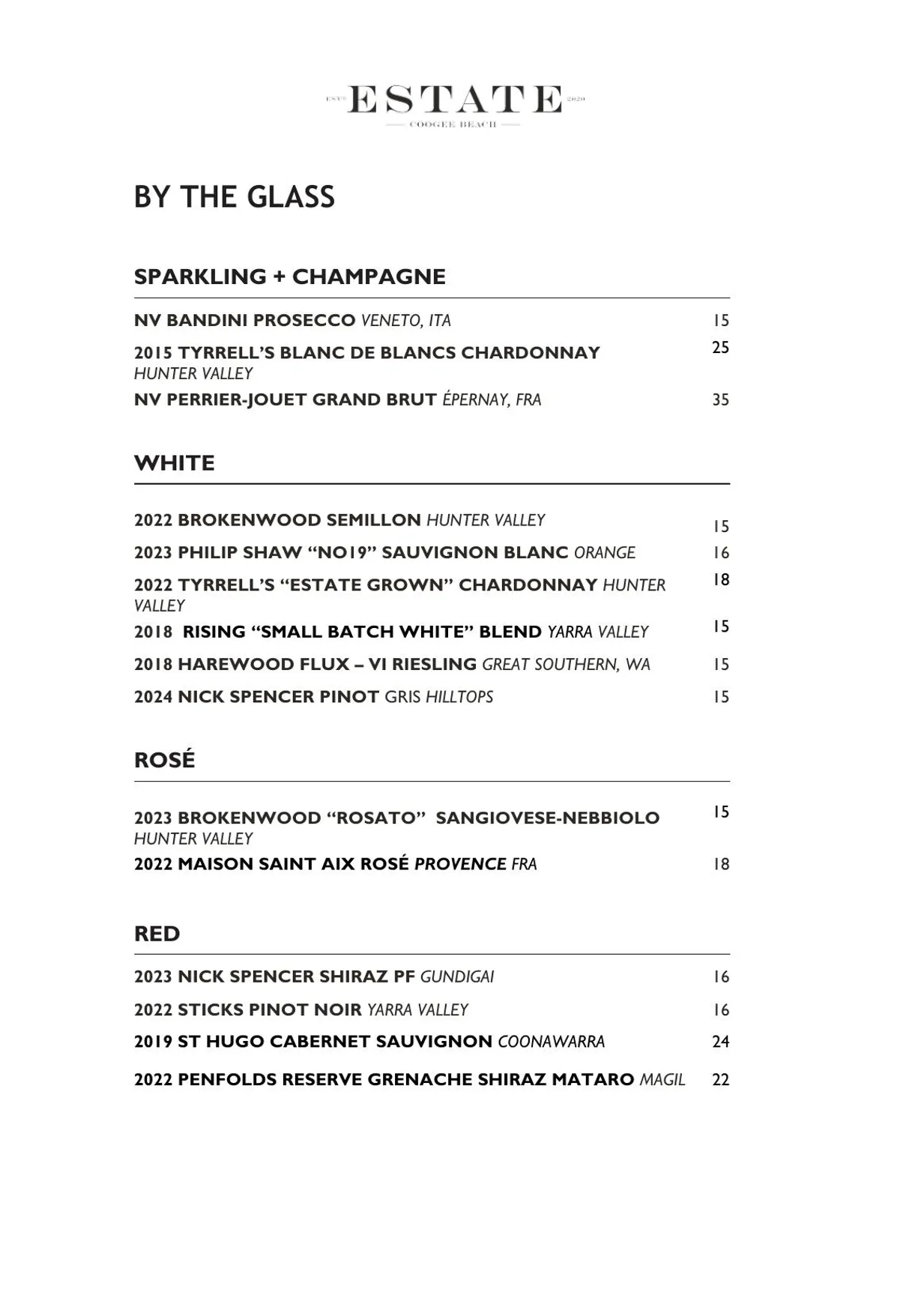 Estate Coogee menu, page 7