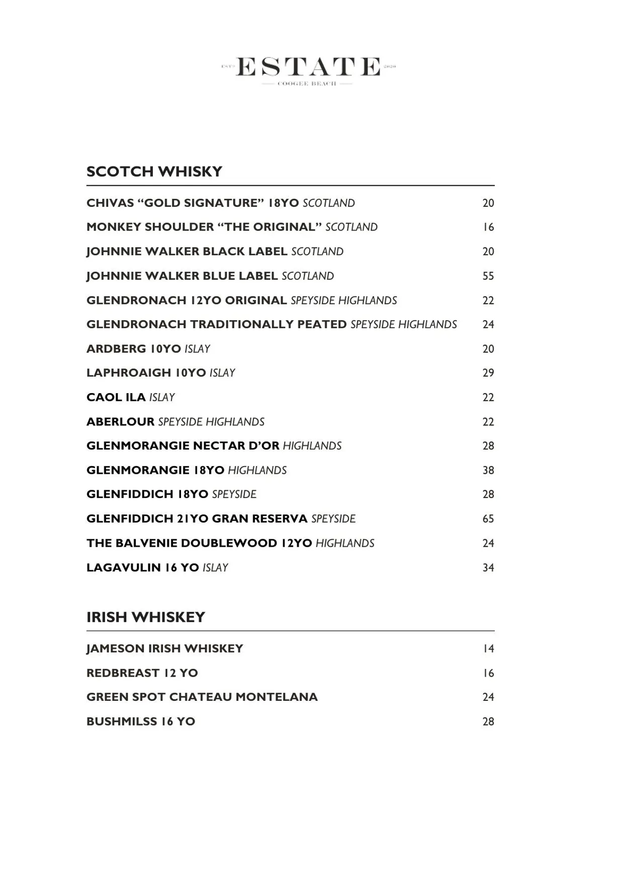 Estate Coogee menu, page 13