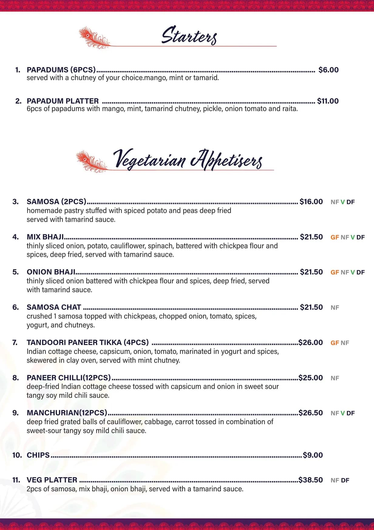Marinades Indian Cuisine menu, page 2