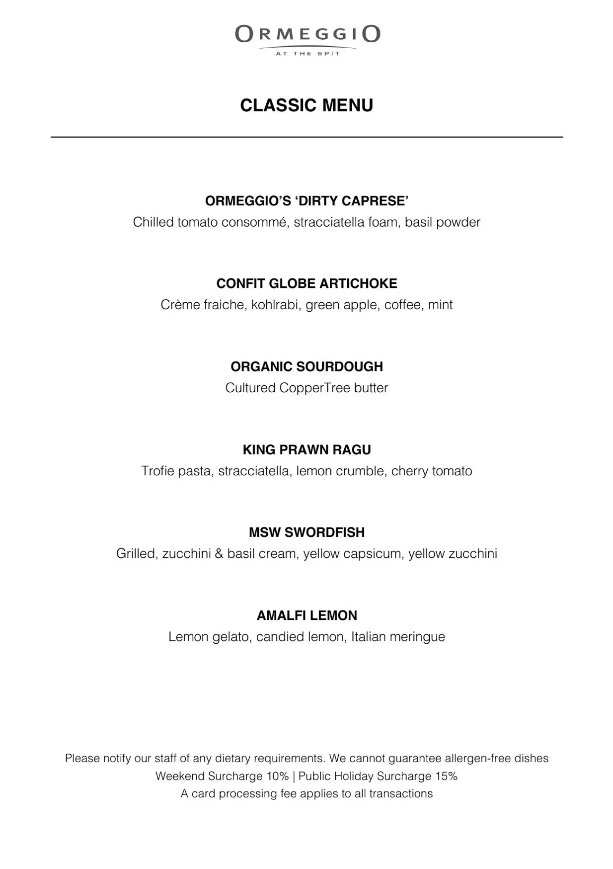 Ormeggio menu, page 1