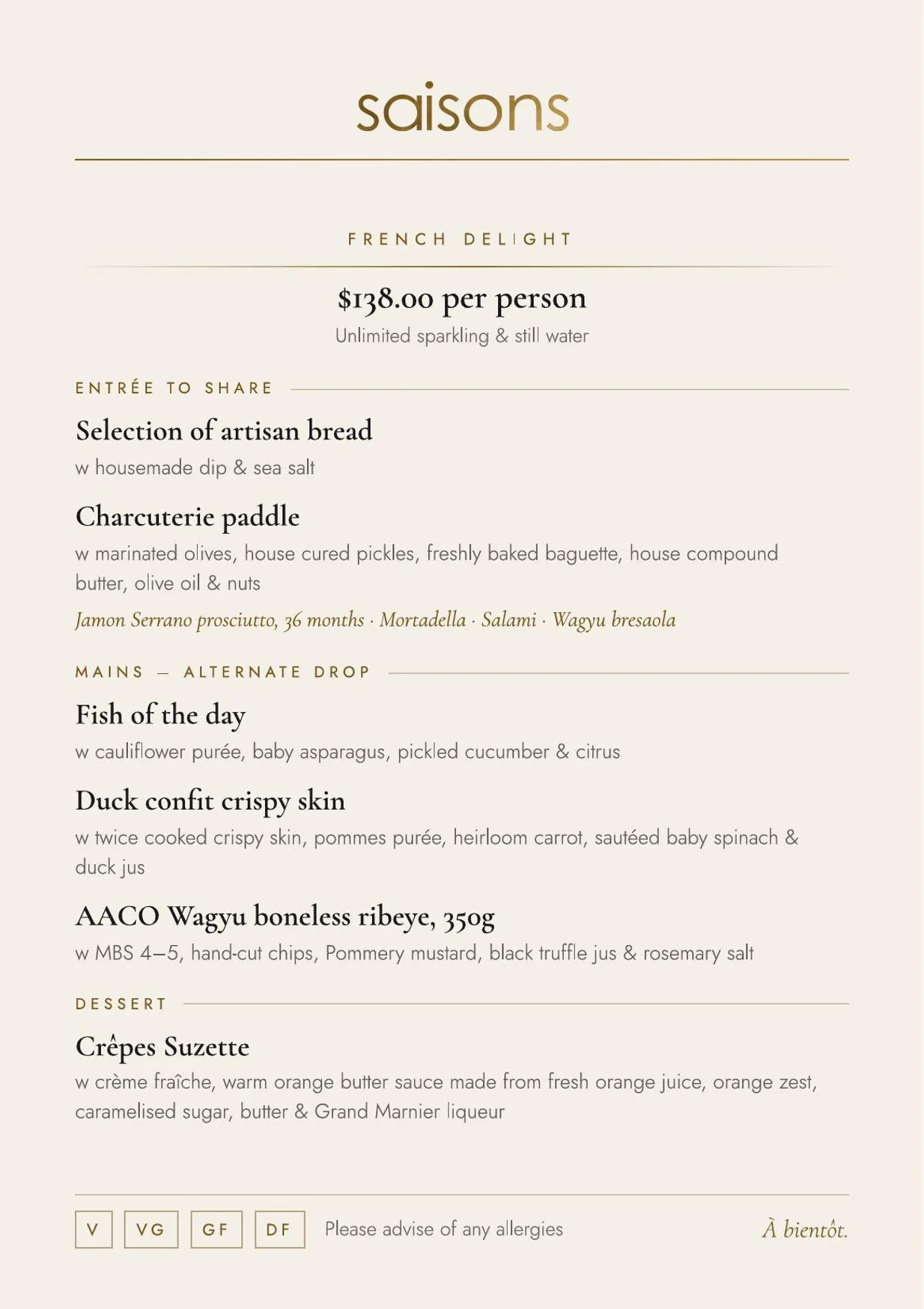 Saisons menu, page 1