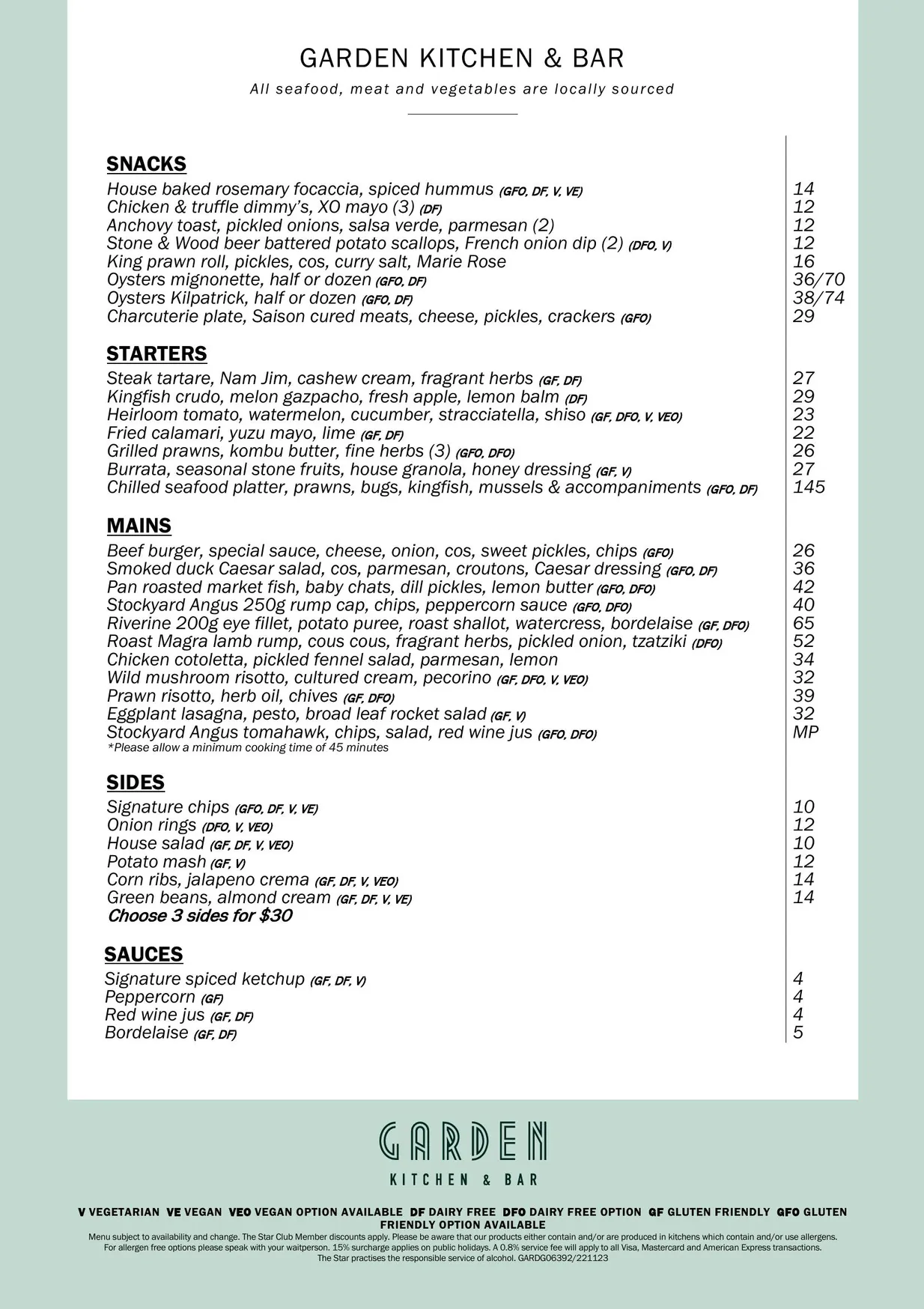 Garden Kitchen & Bar menu, page 2