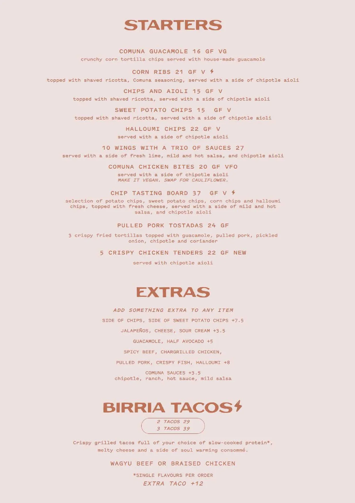 Comuna Cantina City menu, page 1