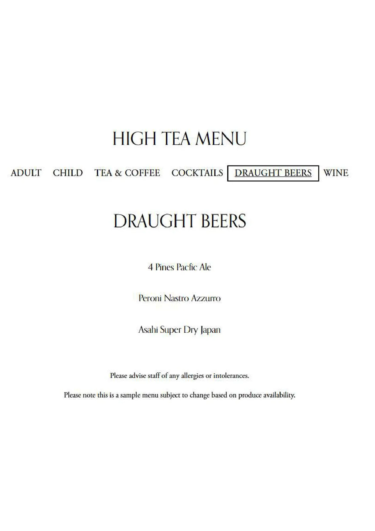 High-Tea at Bacchus Rydges menu, page 5