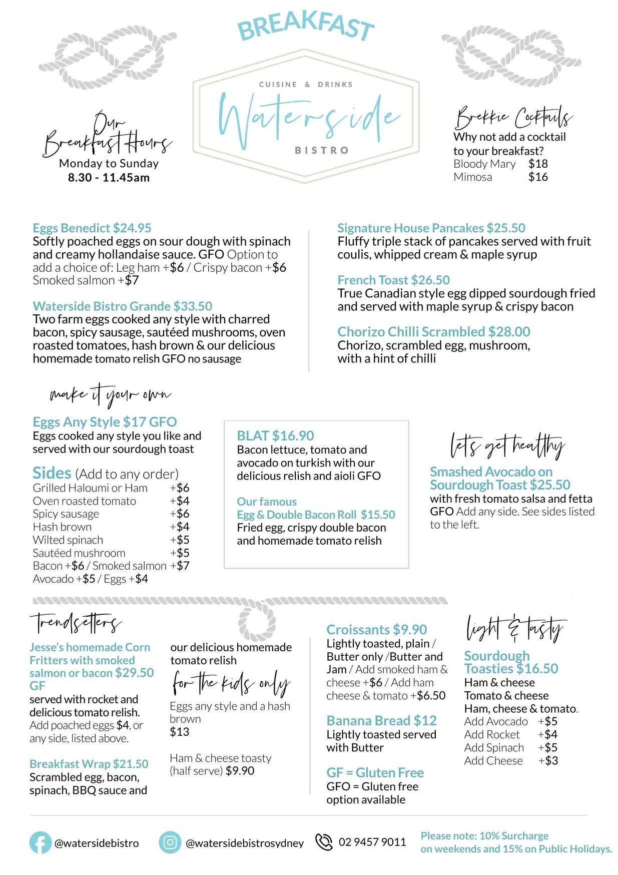 Waterside Bistro menu, page 1