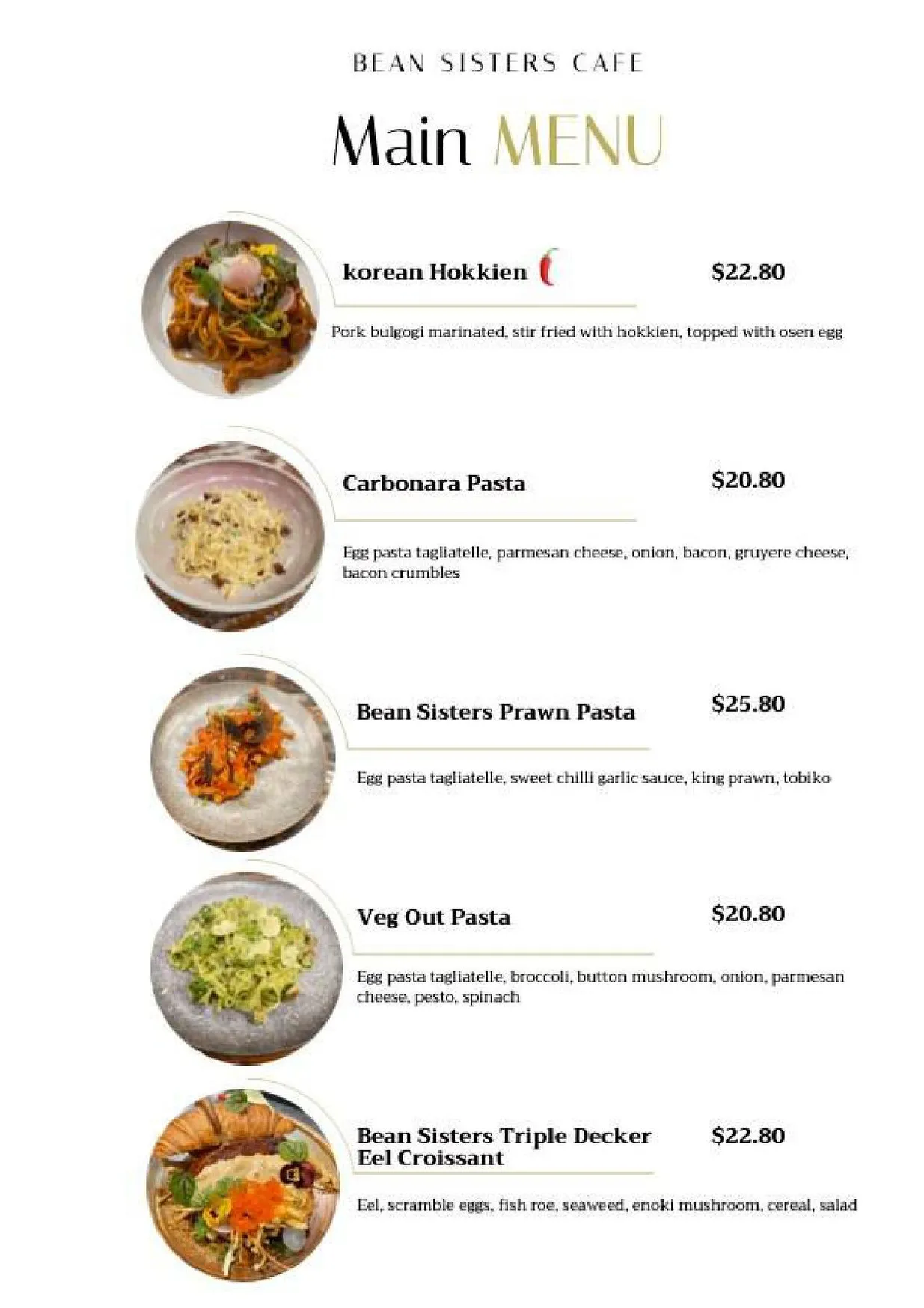 Bean Sisters Cafe menu, page 3