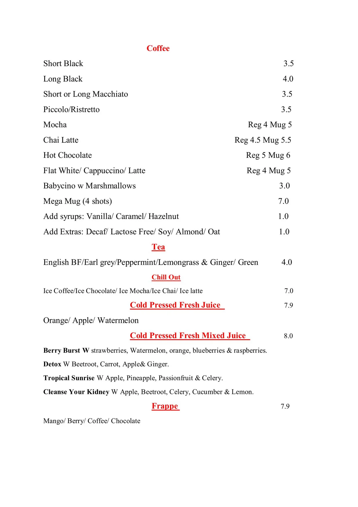 Ciao Bello menu, page 5
