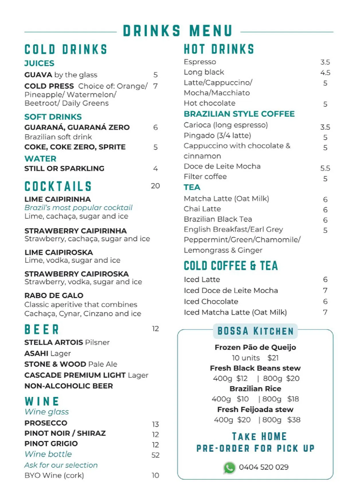Bossa Nova menu, page 4