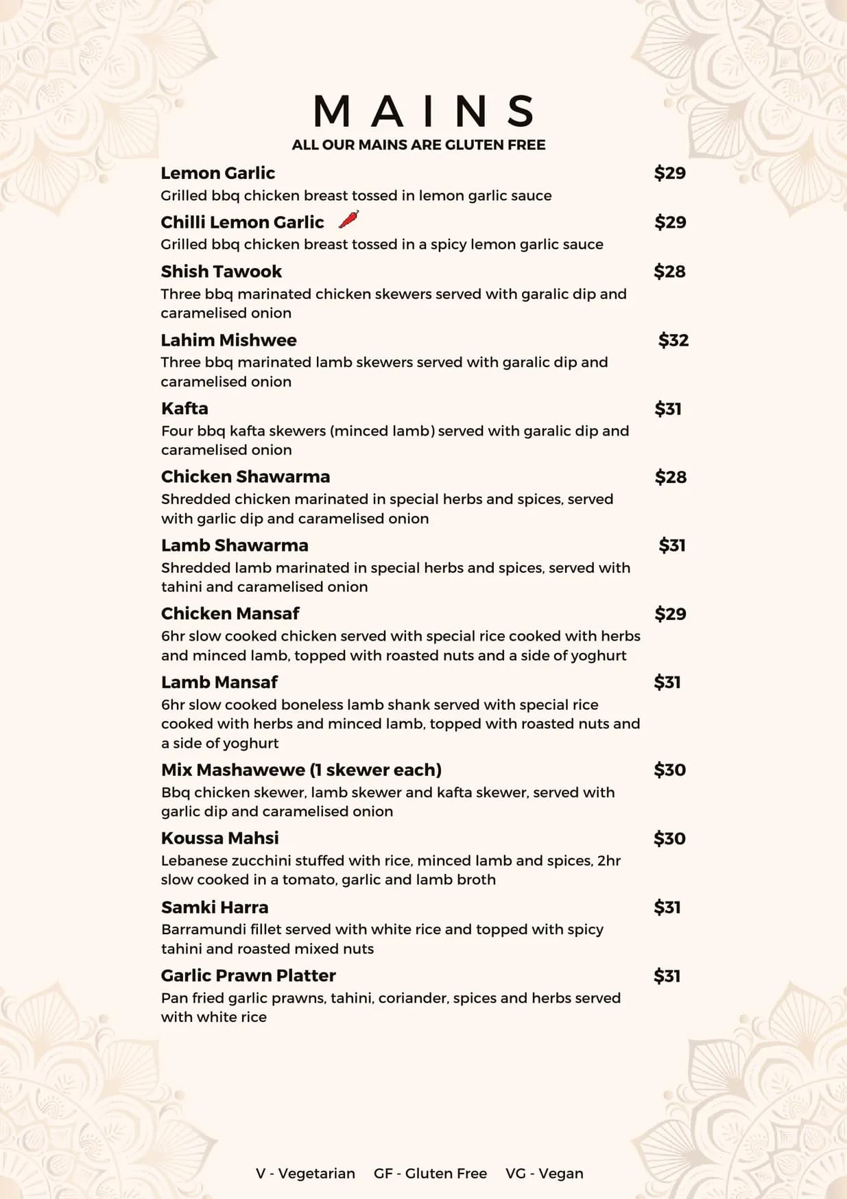 Fattoosh Lebanese Restaurant menu, page 4