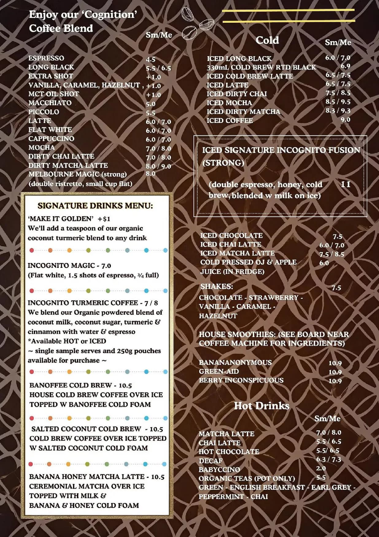 Incognito Cafe menu, page 2