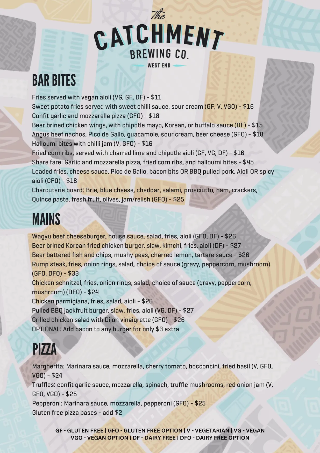 The Catchment Brewing Co menu, page 1
