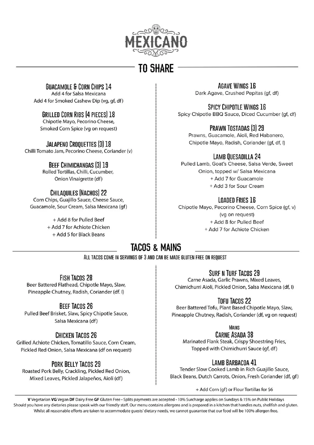 Mexicano Narrabeen menu, page 2