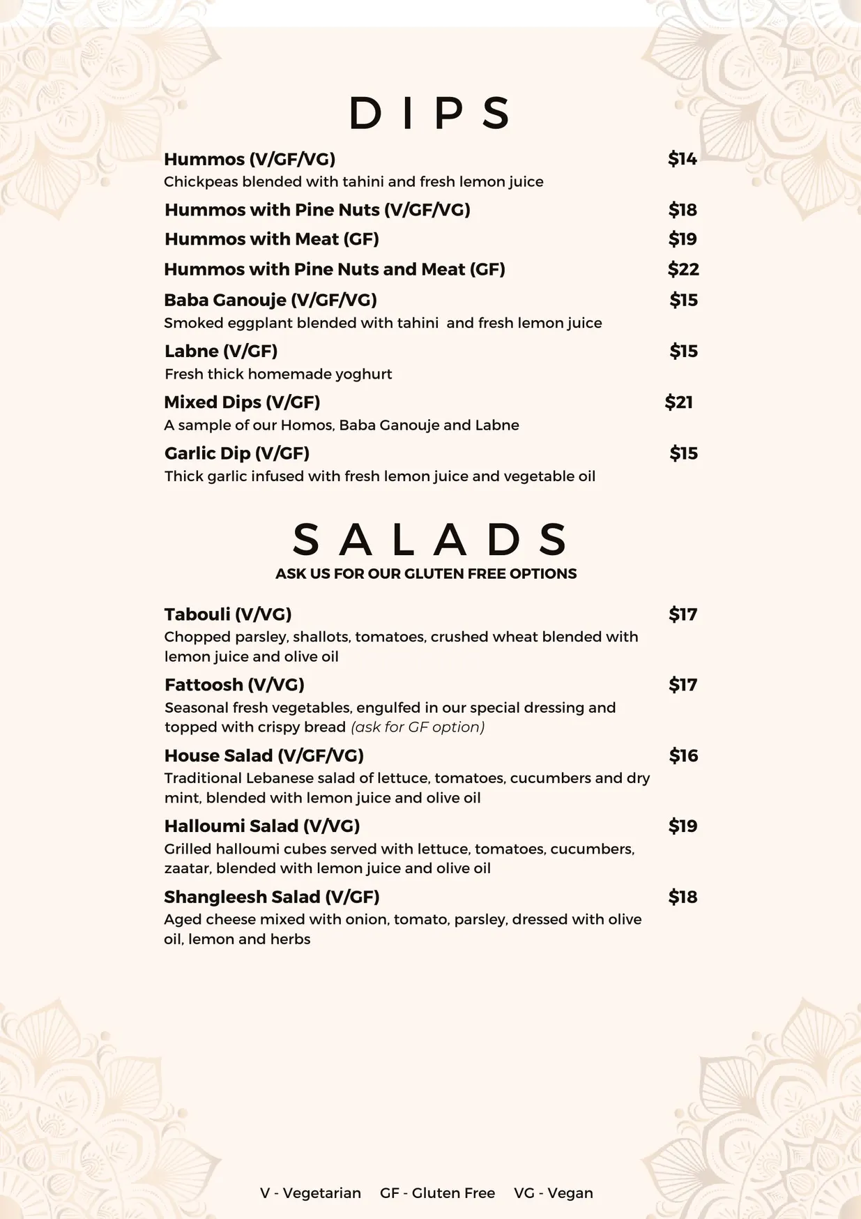 Fattoosh Lebanese Restaurant menu, page 2