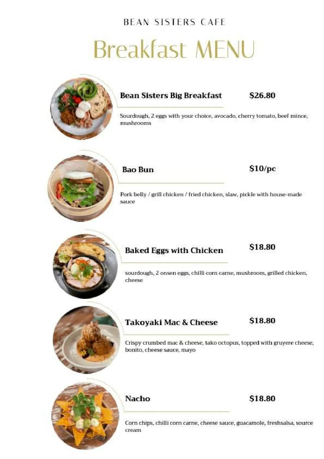 Bean Sisters Cafe menu, page 2