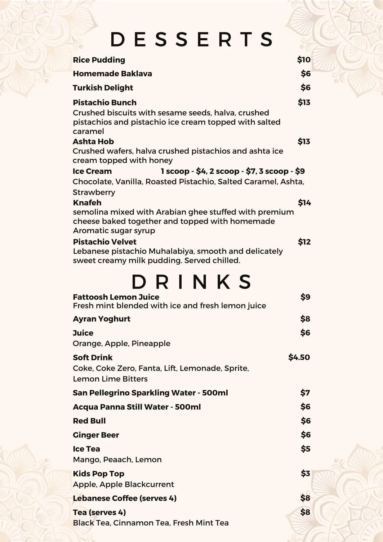 Fattoosh Lebanese Restaurant menu, page 7