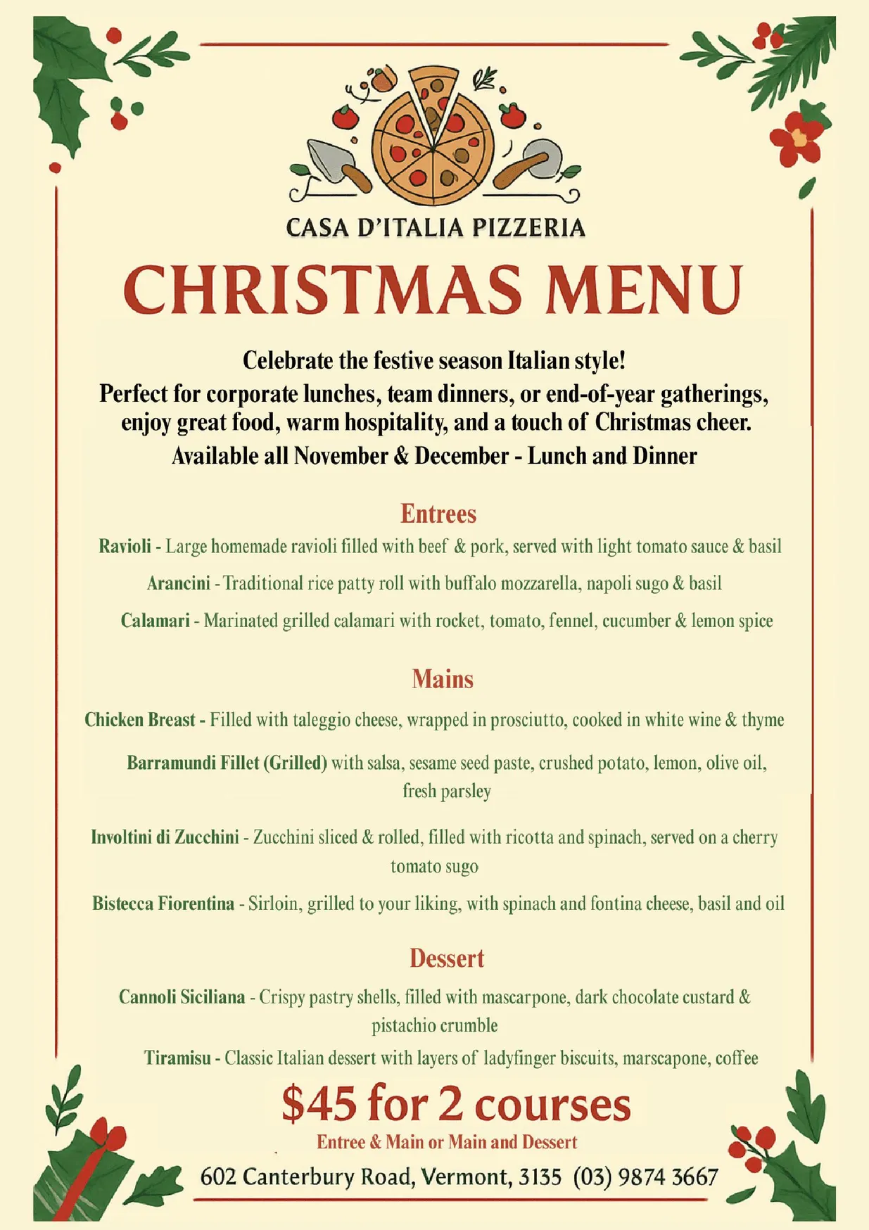 Casa D'Italia menu, page 1