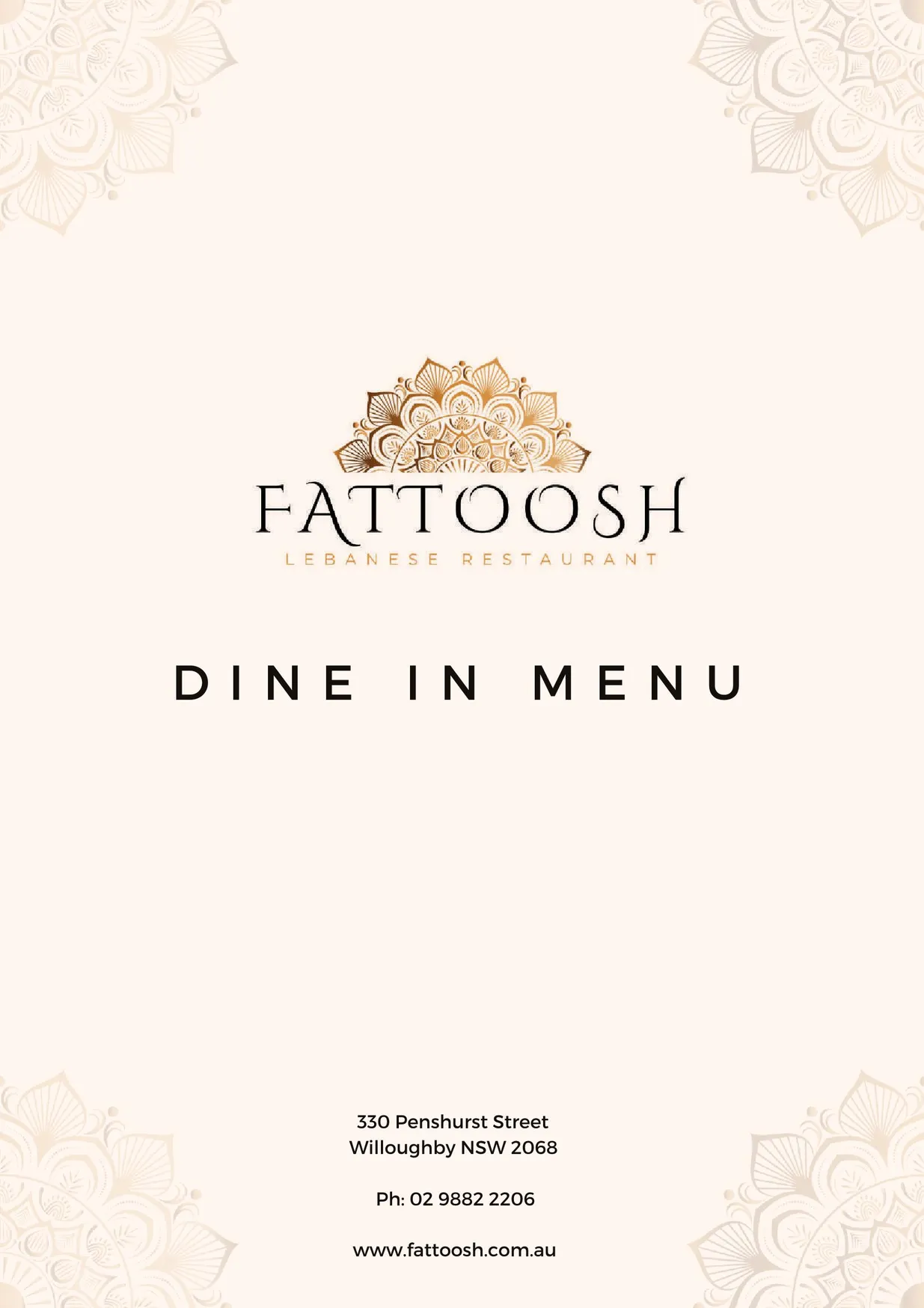 Fattoosh Lebanese Restaurant menu, page 1