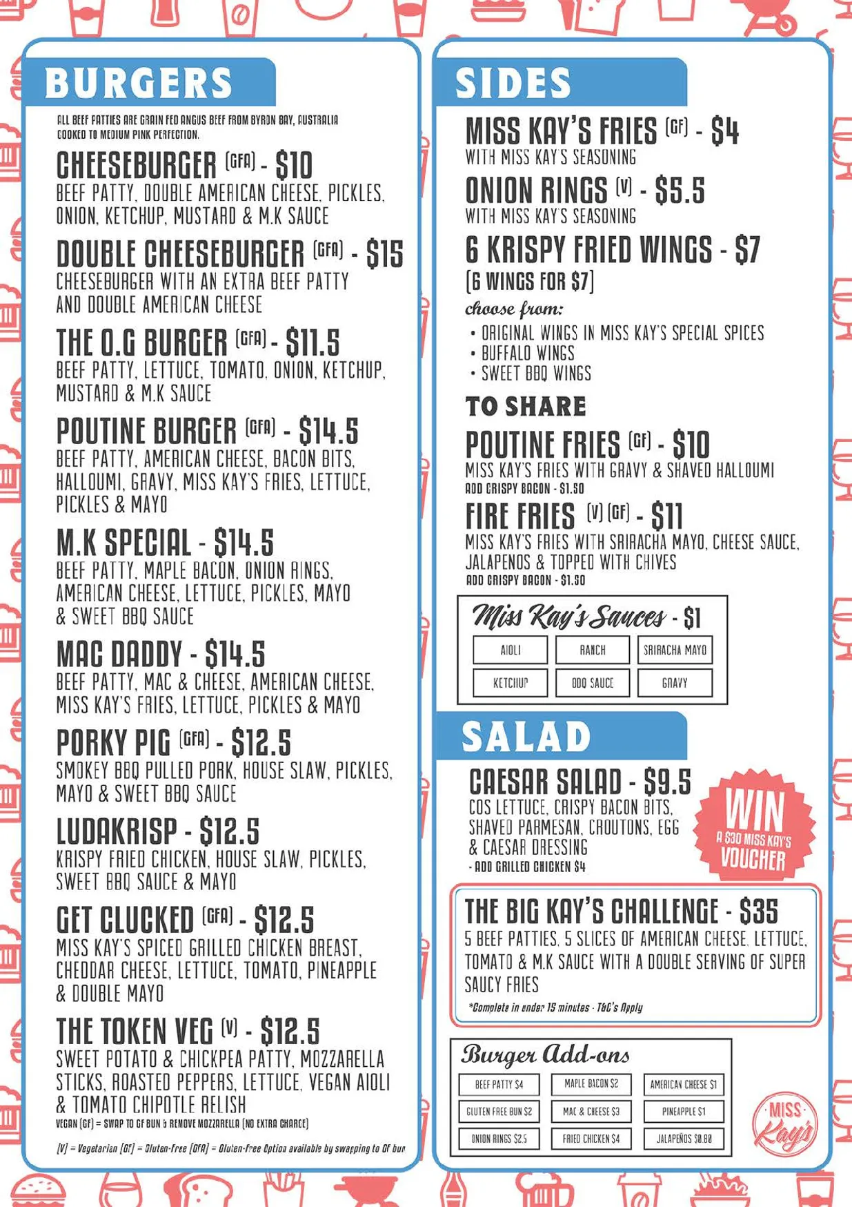 Miss Kay's menu, page 1