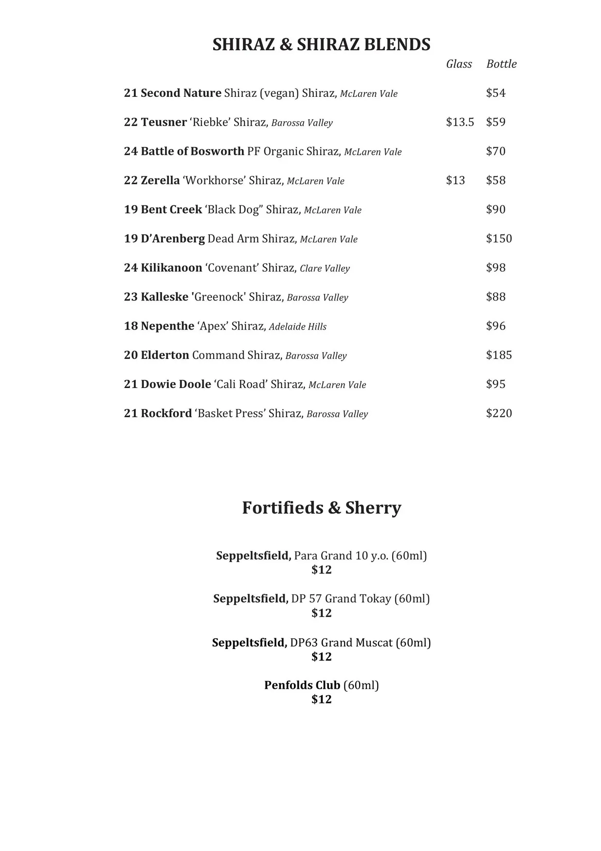 Union Hotel menu, page 10