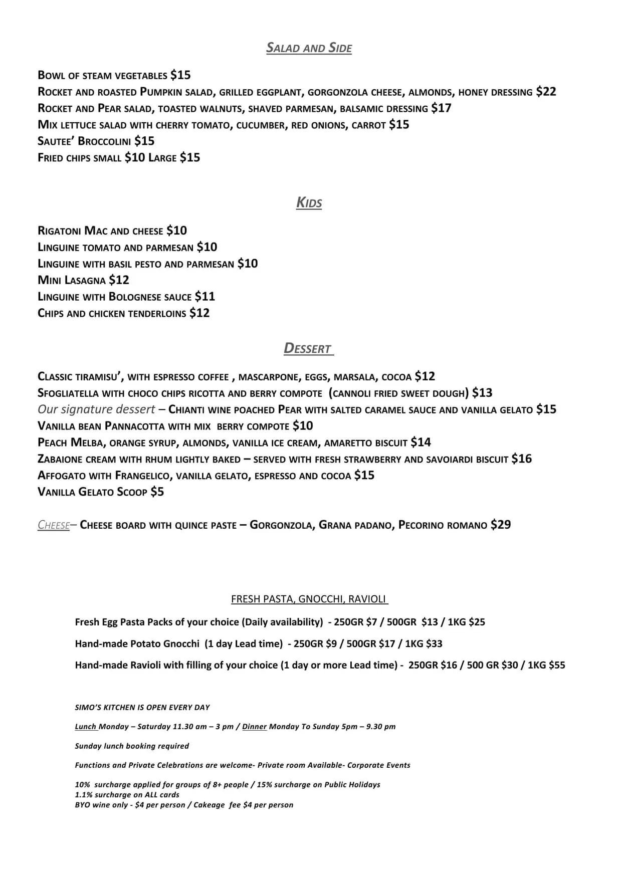 Simo's Kitchen menu, page 2