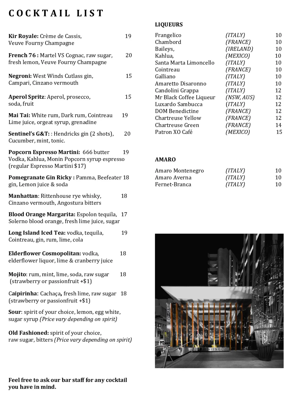 Sentinel Bar & Grill menu, page 3